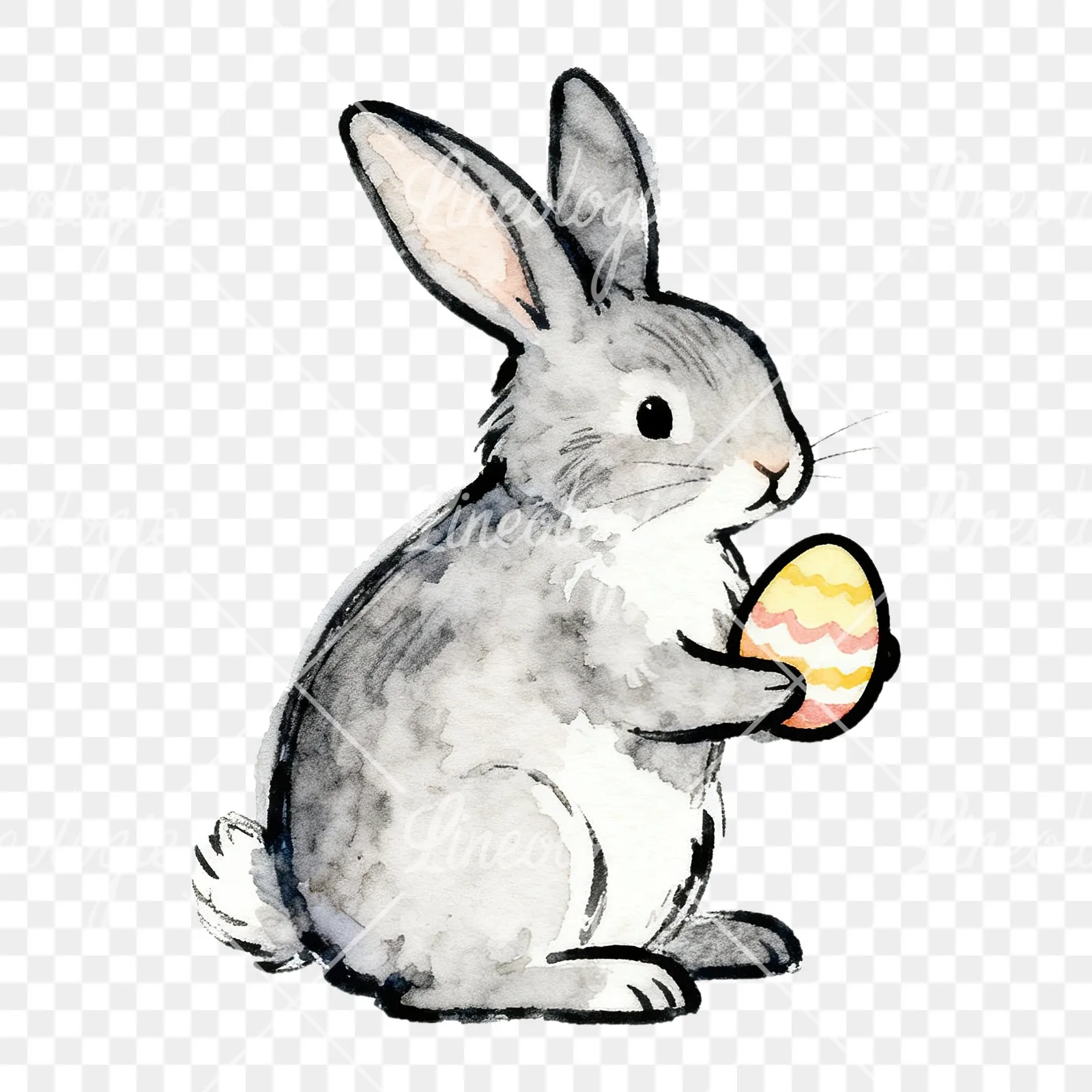Watercolor Easter bunnies carrots and eggs clipart 2 of 9 on a transparent background (PNG)