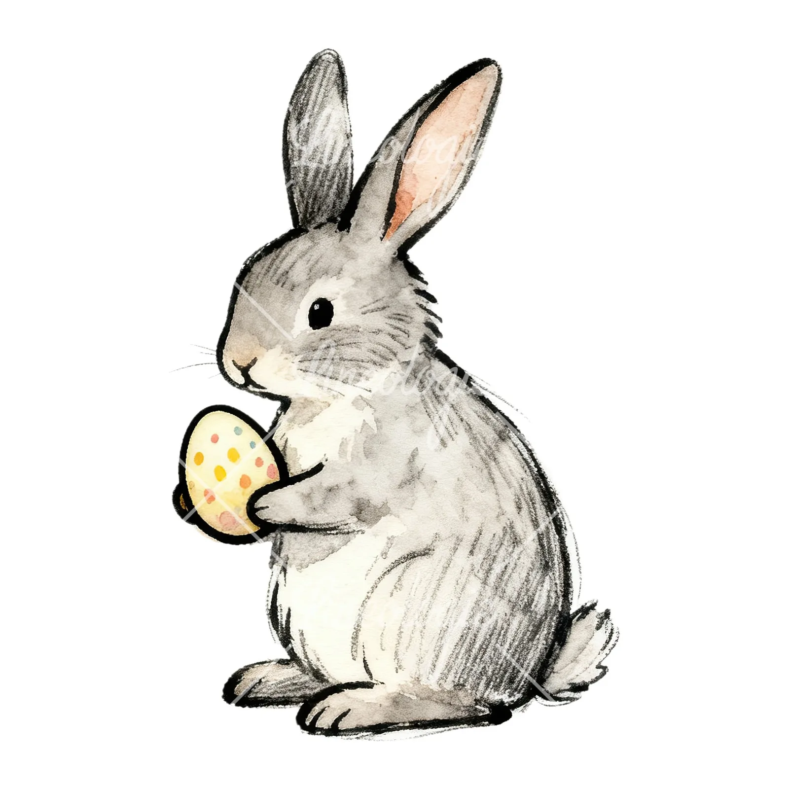 Watercolor Easter bunnies carrots and eggs clipart 6 of 9 on a white background (JPG)