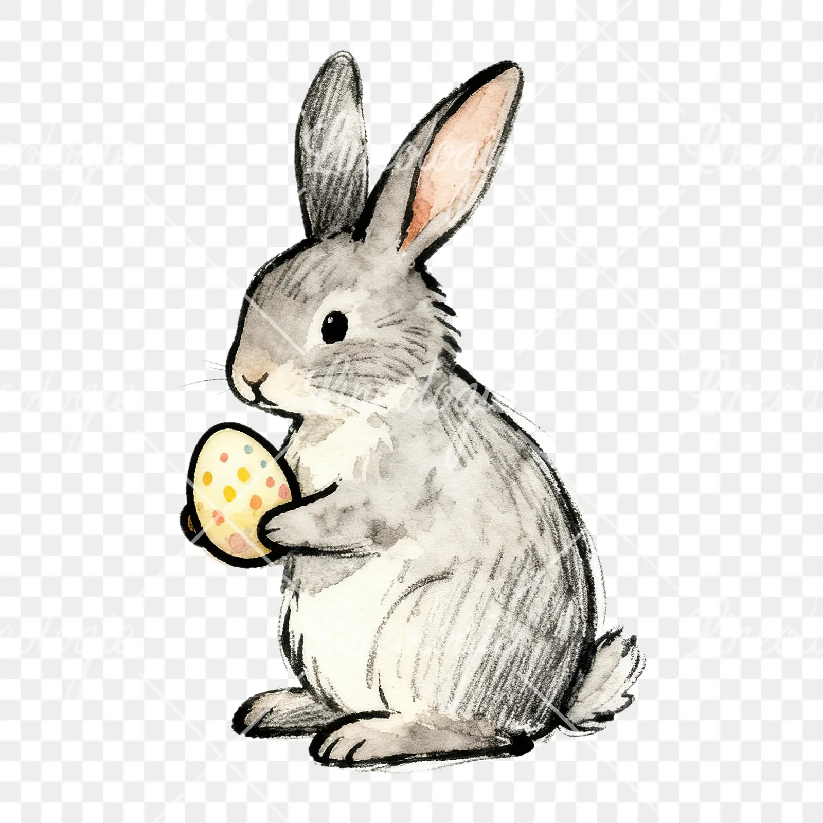 Watercolor Easter bunnies carrots and eggs clipart 6 of 9 on a transparent background (PNG)