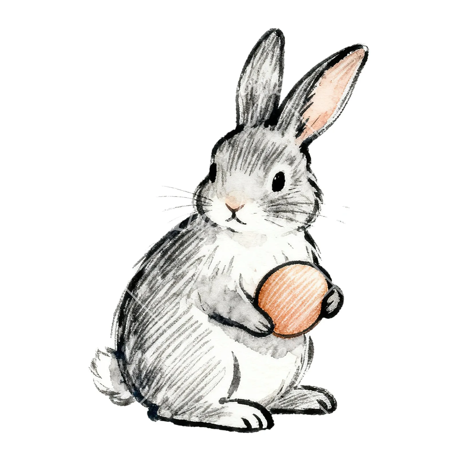 Watercolor Easter bunnies carrots and eggs clipart 8 of 9 on a white background (JPG)