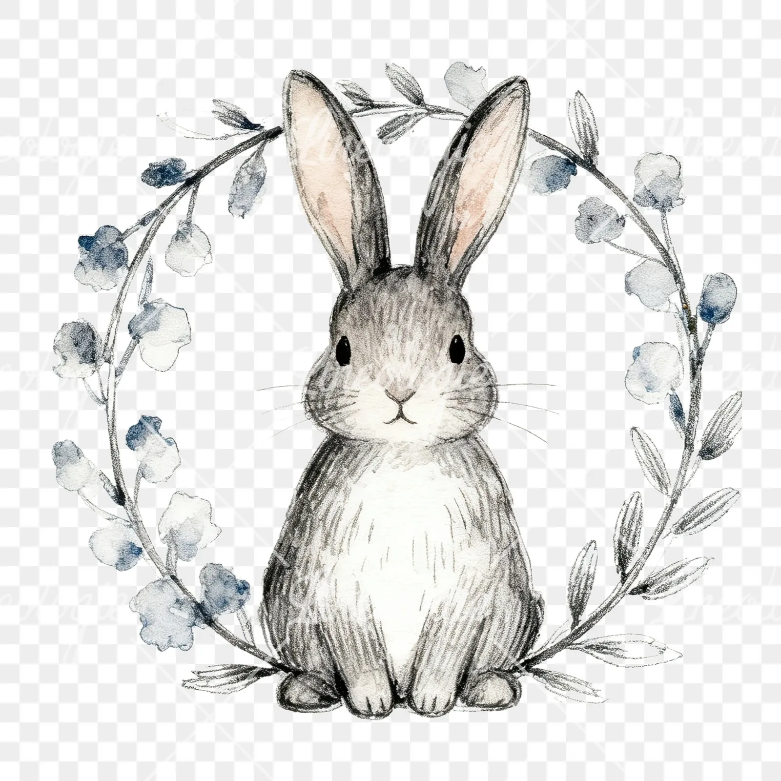 Watercolor Easter bunny wreath clipart 6 of 9 on a transparent background (PNG)