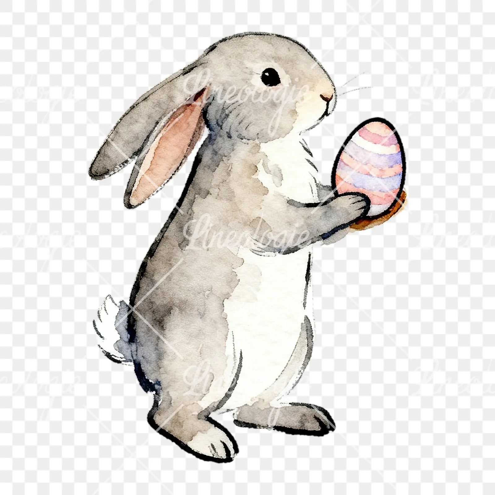 Watercolor Easter bunny with daisy clipart 1 of 9 on a transparent background (PNG)
