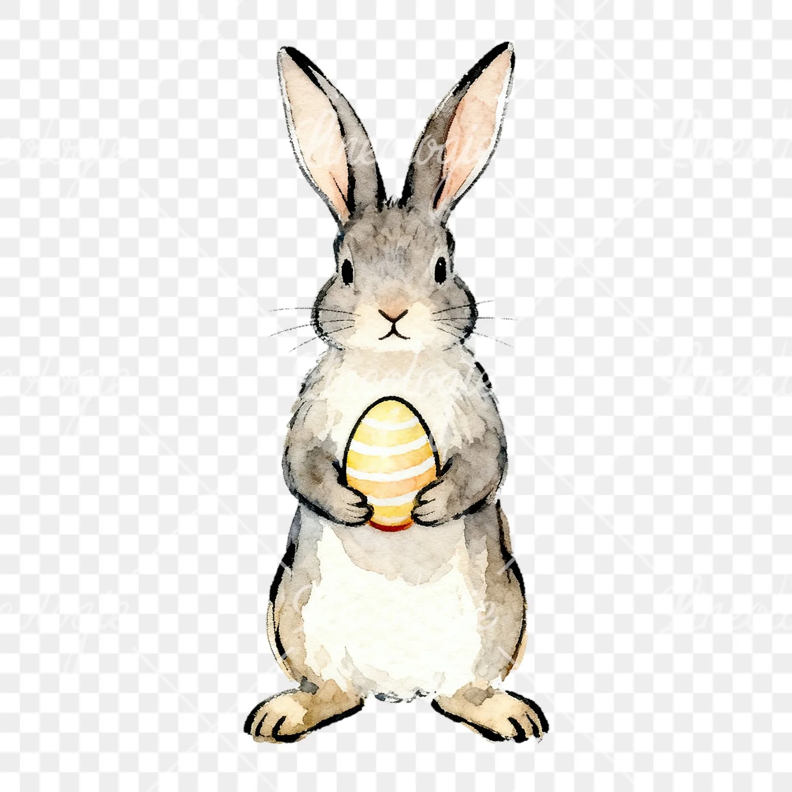 Watercolor Easter bunny with daisy clipart 2 of 9 on a transparent background (PNG)