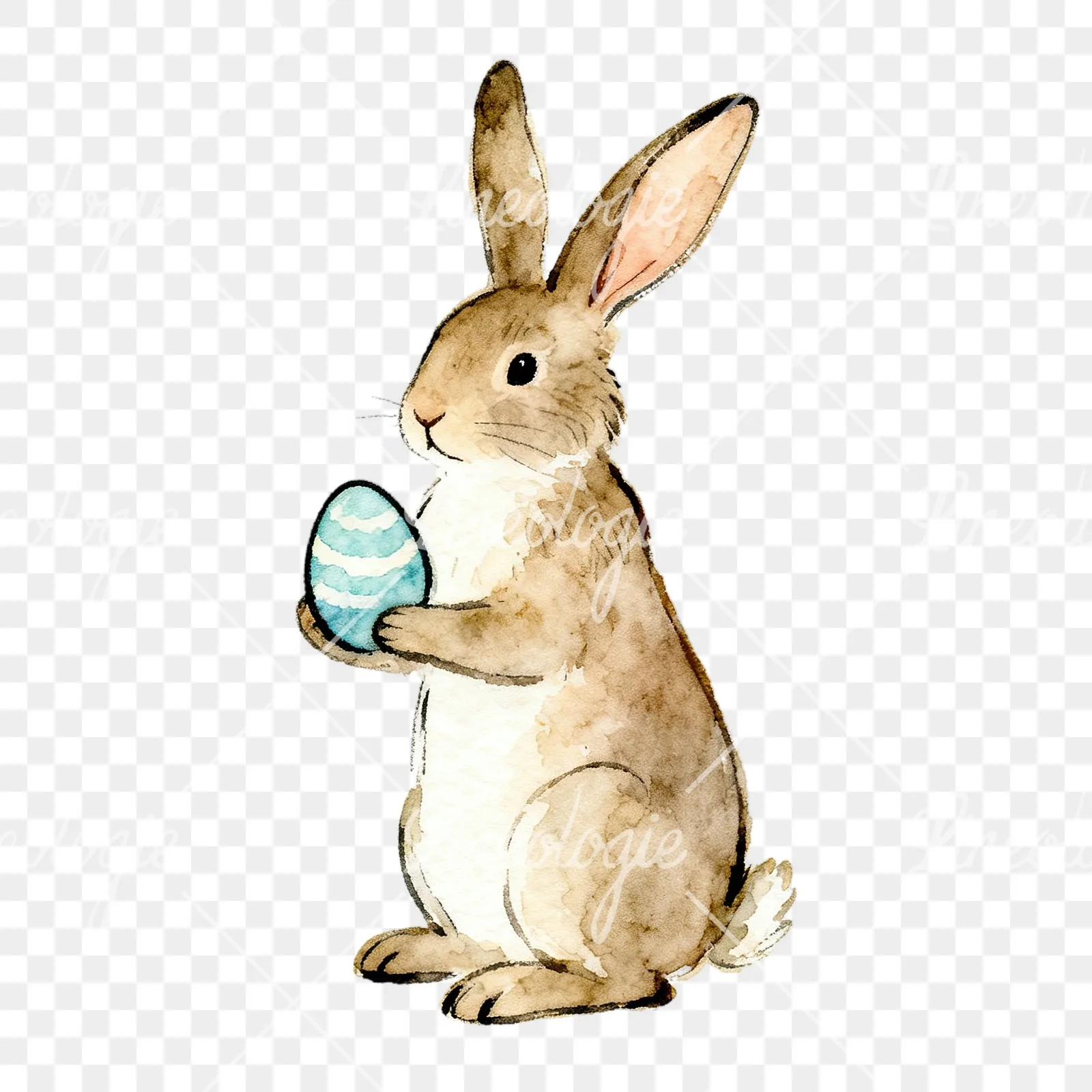 Watercolor Easter bunny with daisy clipart 3 of 9 on a transparent background (PNG)