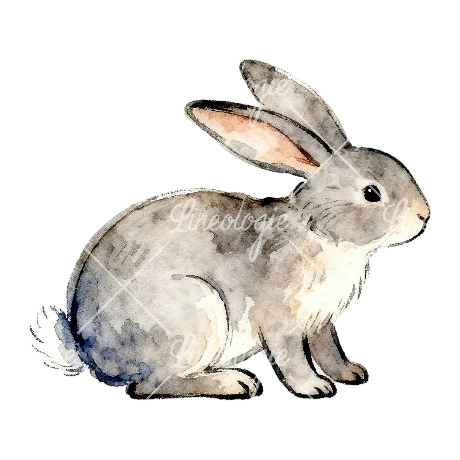 Watercolor Easter bunny with daisy clipart 4 of 9 on a white background (JPG)