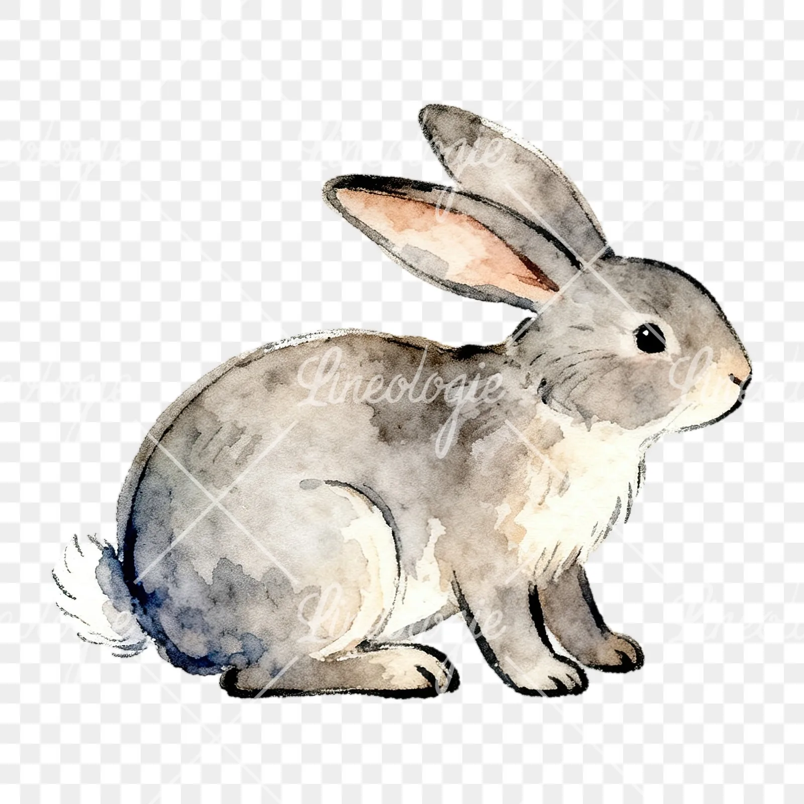 Watercolor Easter bunny with daisy clipart 4 of 9 on a transparent background (PNG)