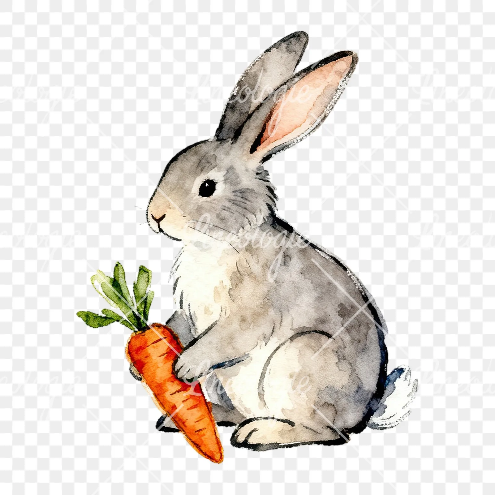Watercolor Easter bunny with daisy clipart 5 of 9 on a transparent background (PNG)