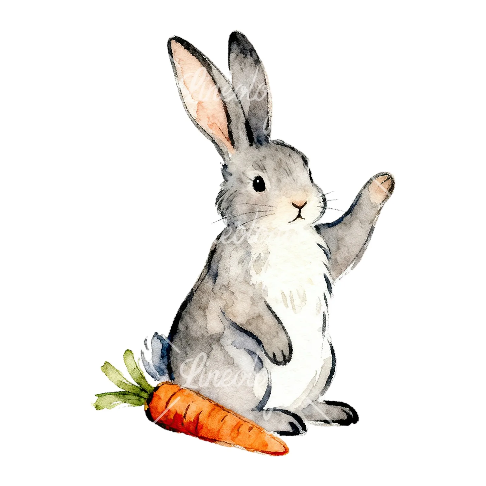 Watercolor Easter bunny with daisy clipart 6 of 9 on a white background (JPG)