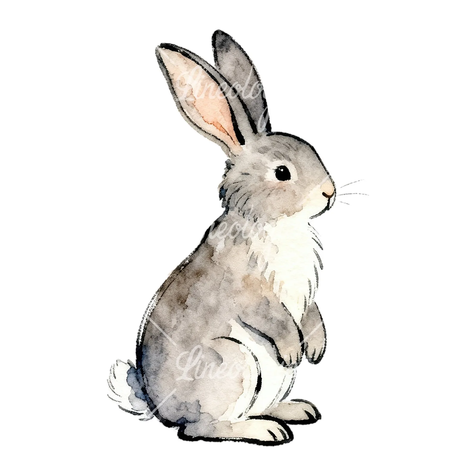Watercolor Easter bunny with daisy clipart 7 of 9 on a white background (JPG)