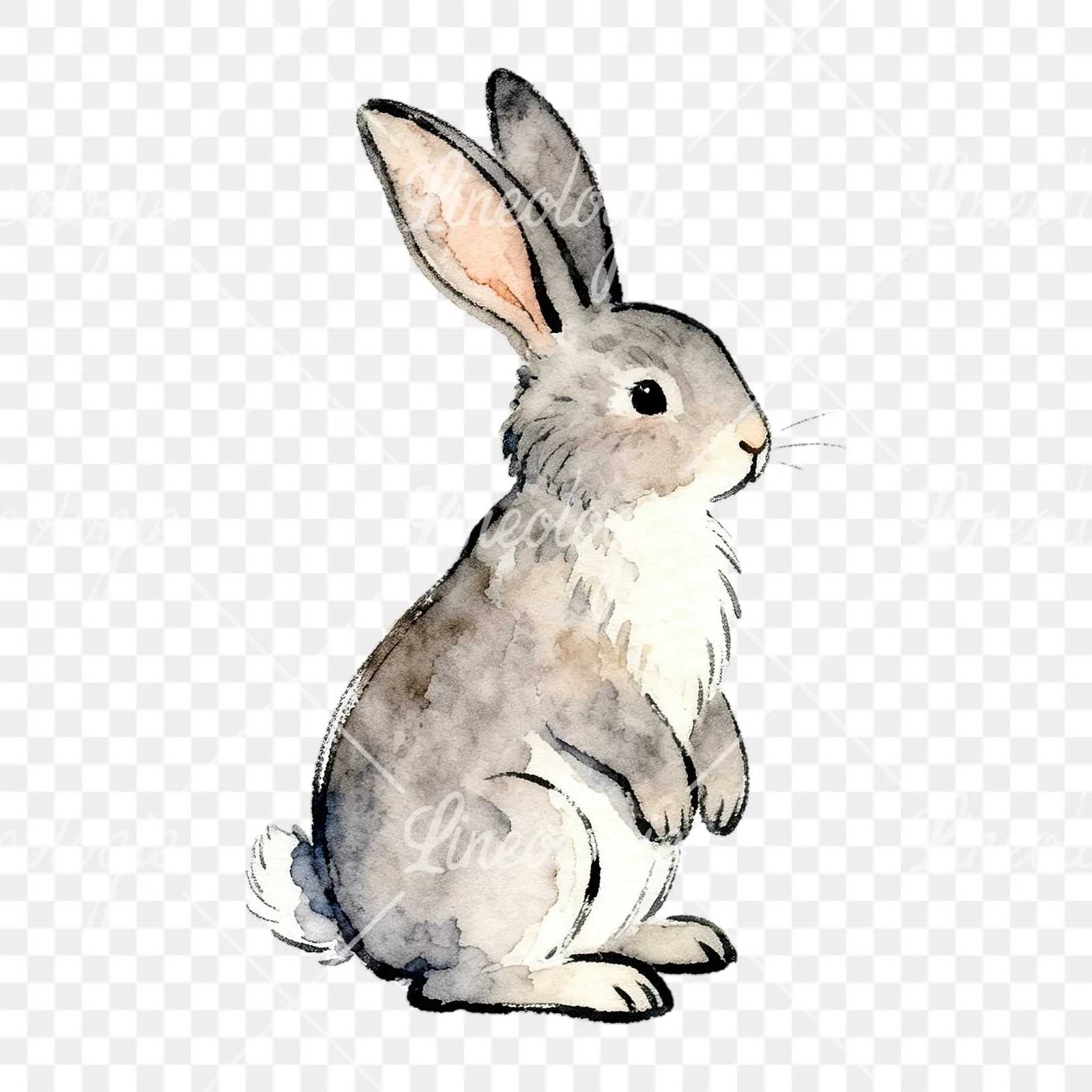 Watercolor Easter bunny with daisy clipart 7 of 9 on a transparent background (PNG)