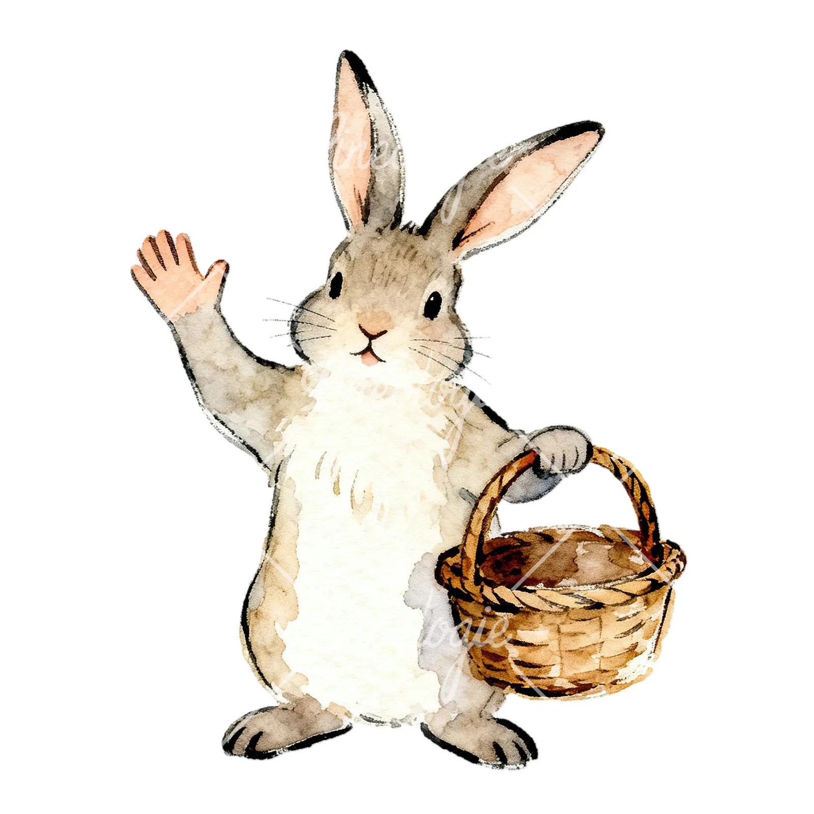 Watercolor Easter bunny with daisy clipart 9 of 9 on a white background (JPG)