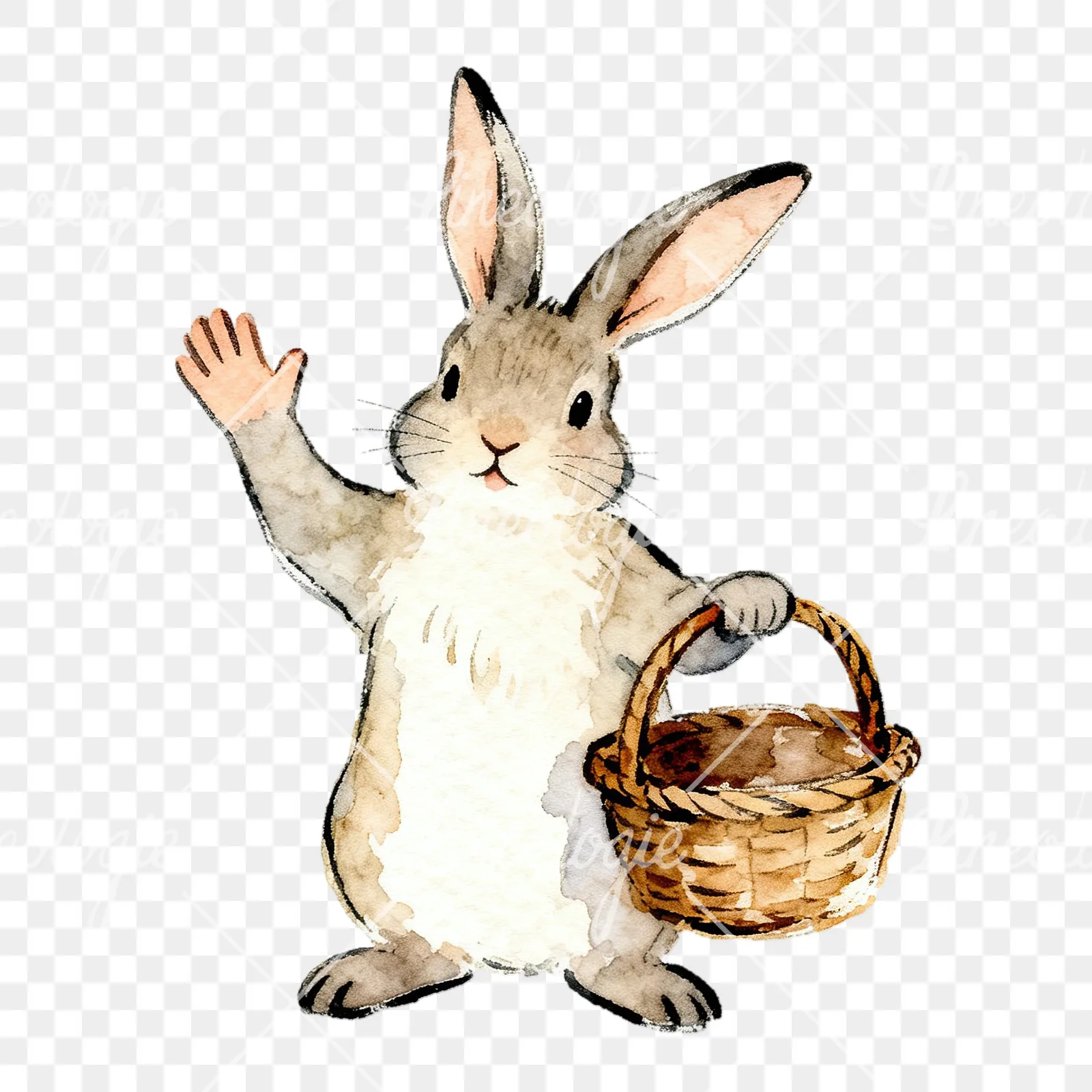 Watercolor Easter bunny with daisy clipart 9 of 9 on a transparent background (PNG)
