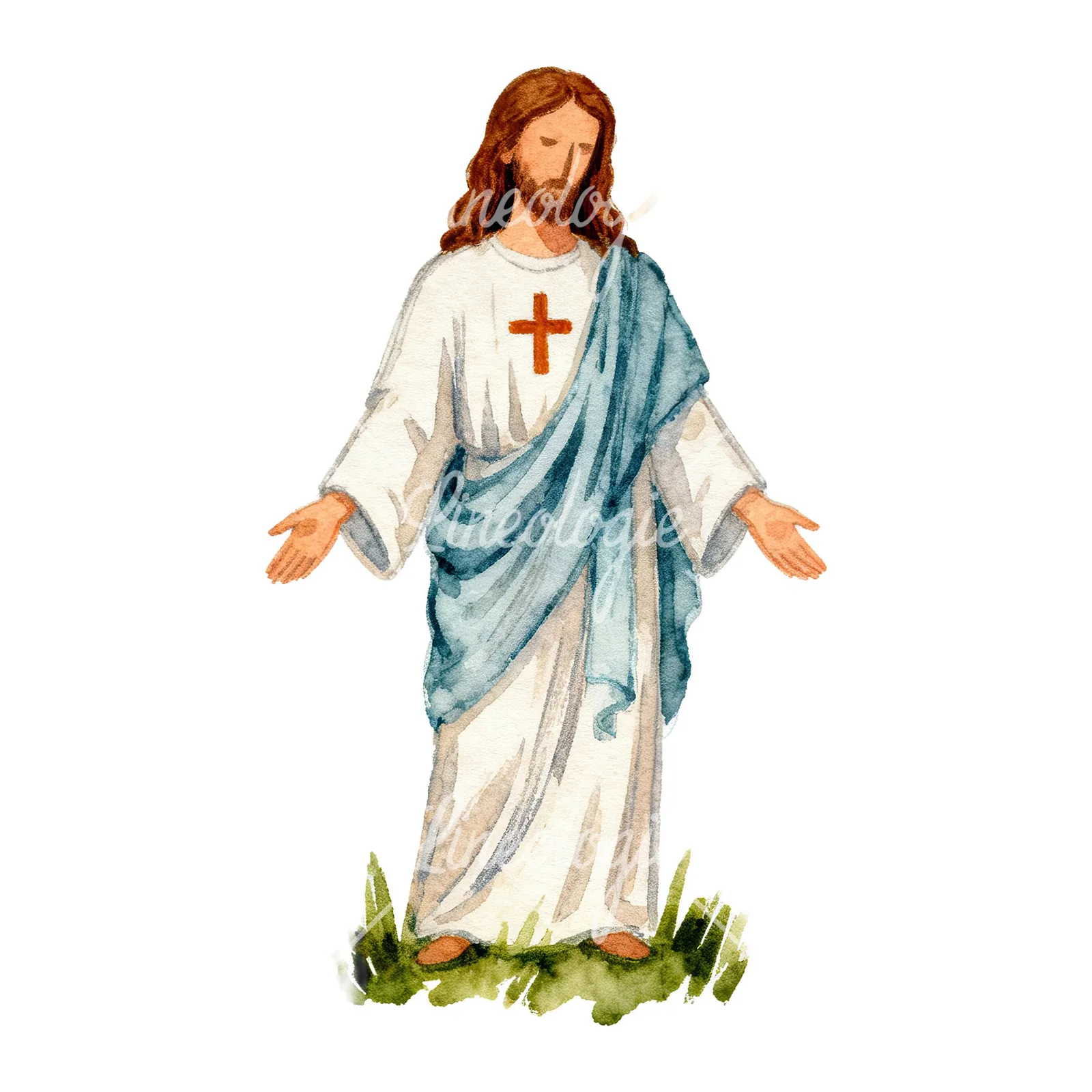 Watercolor Easter jesus eggs basket clipart 4 of 9 on a white background (JPG)