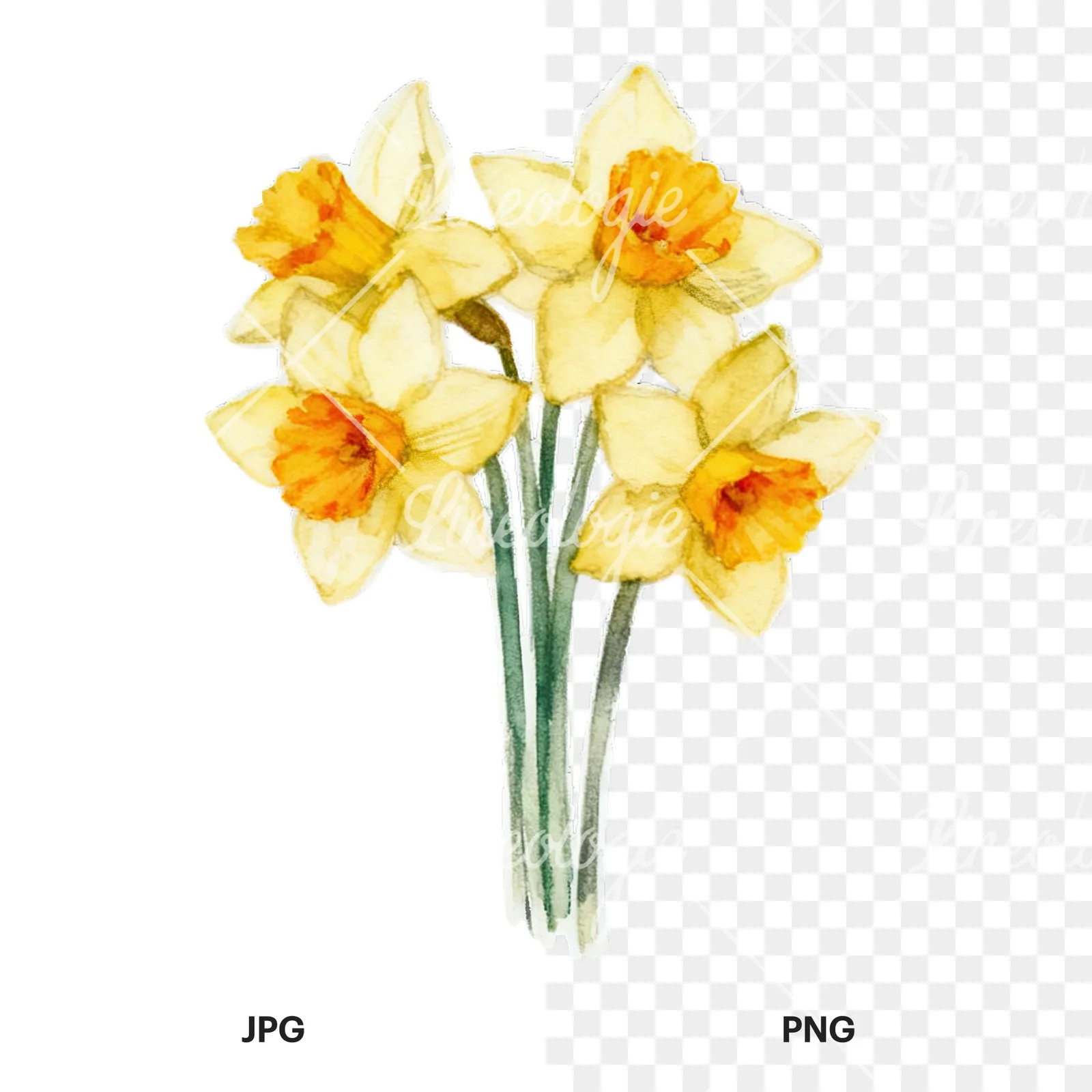 Watercolor Easter flower with hyacinths clipart 2 of 9, as a JPG on white and a transparent PNG