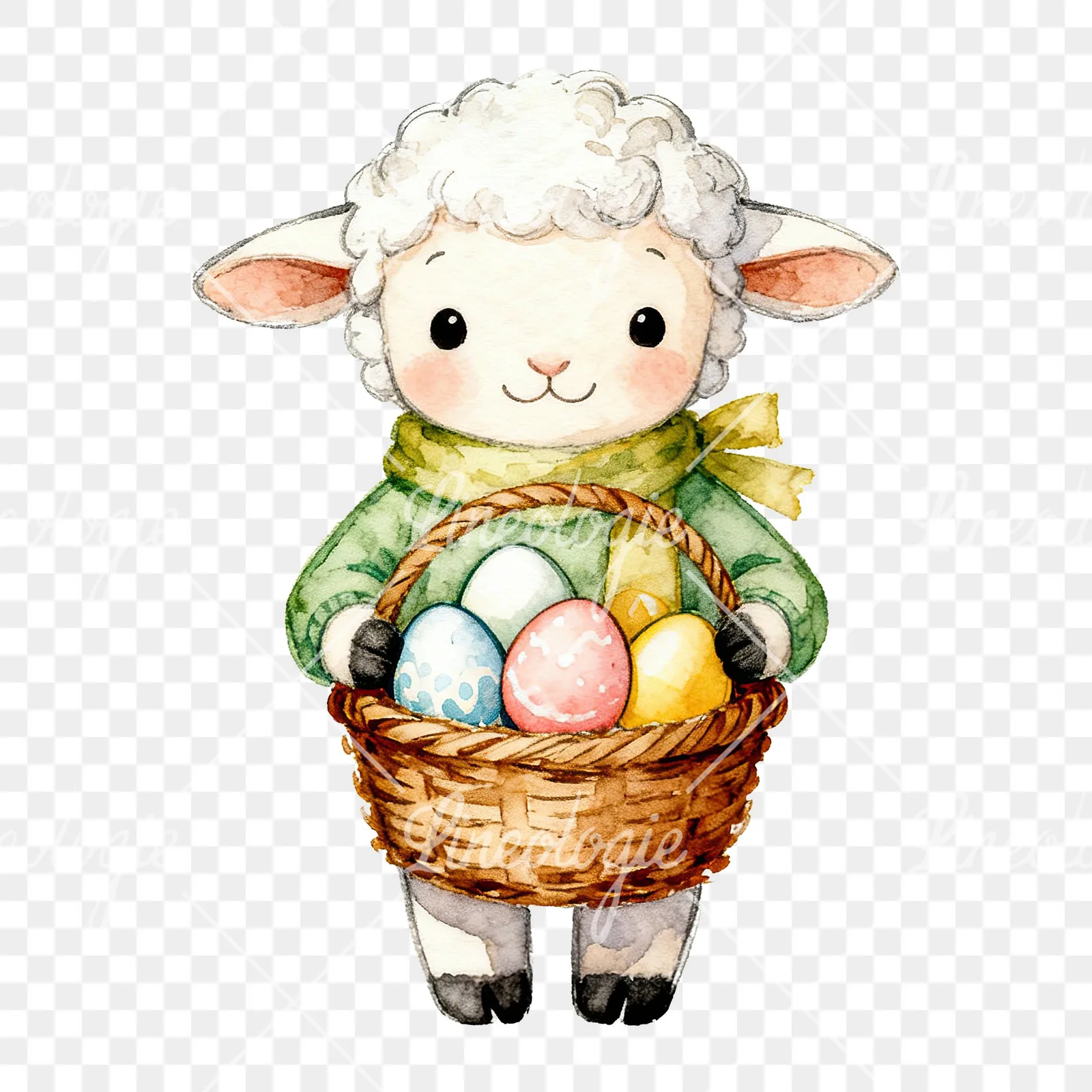 Watercolor Easter lambs in sweaters clipart 1 of 9 on a transparent background (PNG)
