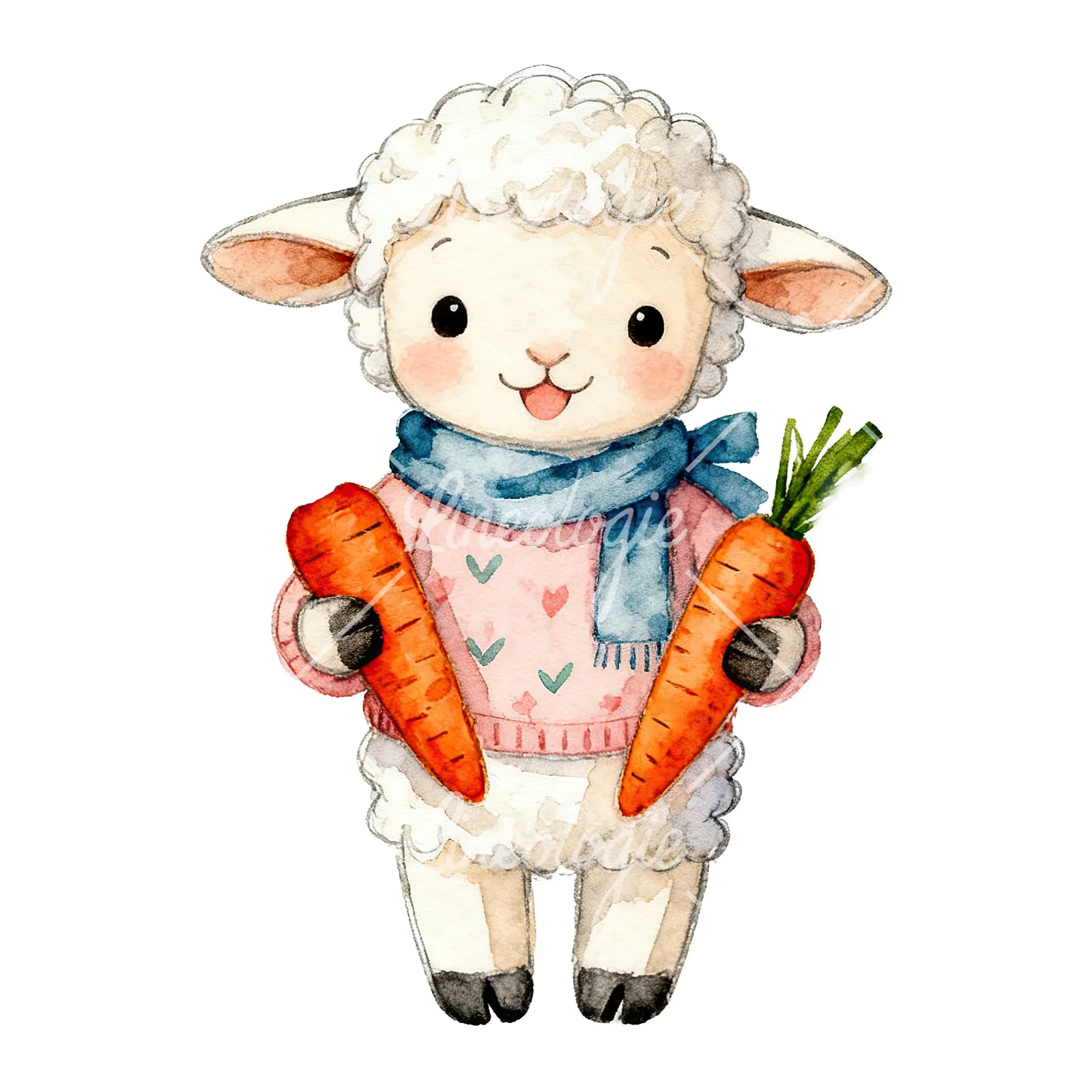 Watercolor Easter lambs in sweaters clipart 2 of 9 on a white background (JPG)