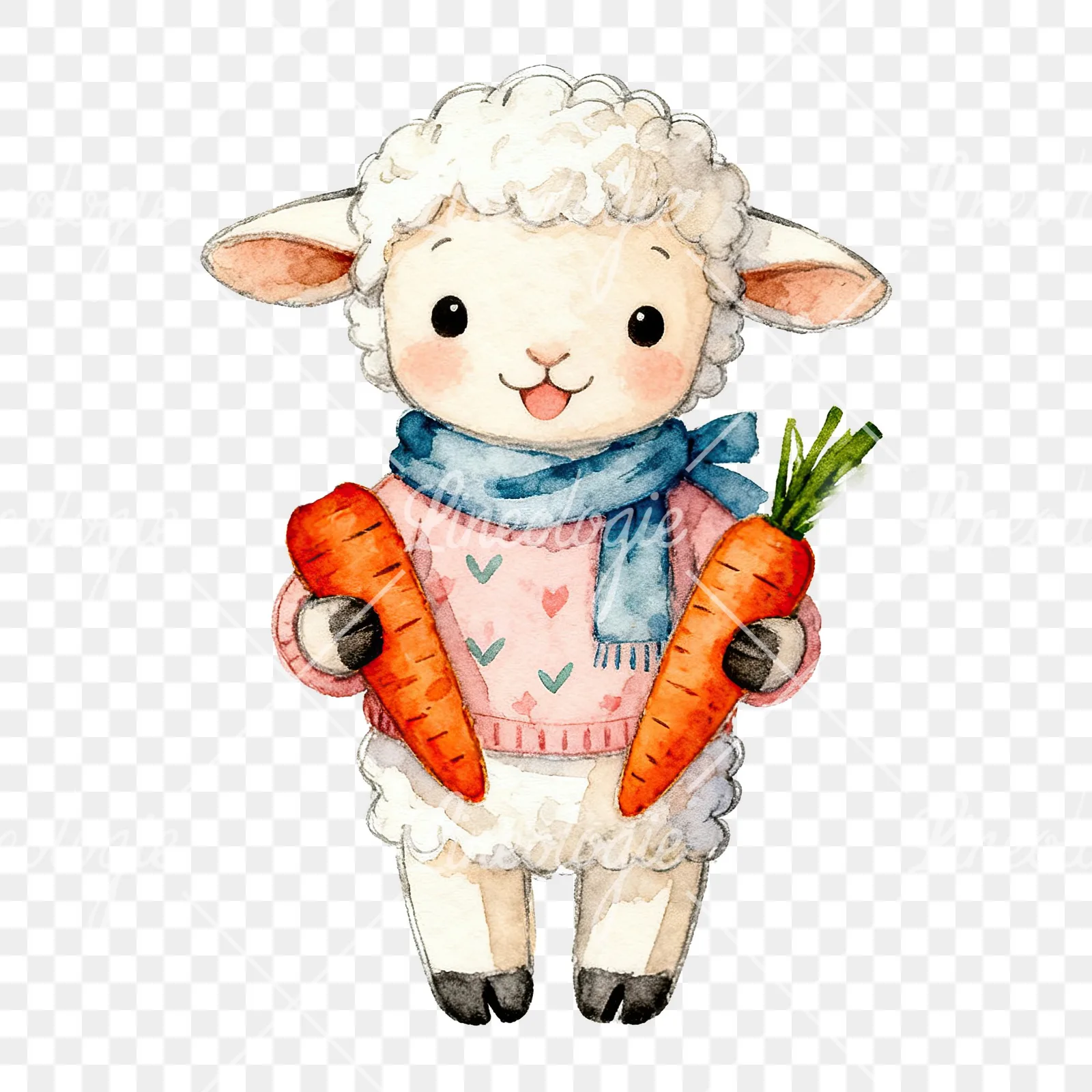 Watercolor Easter lambs in sweaters clipart 2 of 9 on a transparent background (PNG)