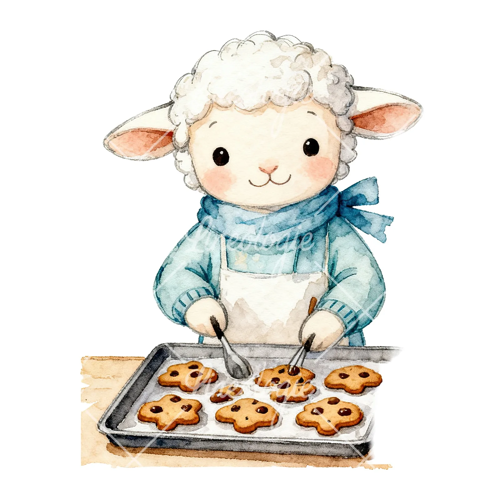 Watercolor Easter lambs in sweaters clipart 3 of 9 on a white background (JPG)