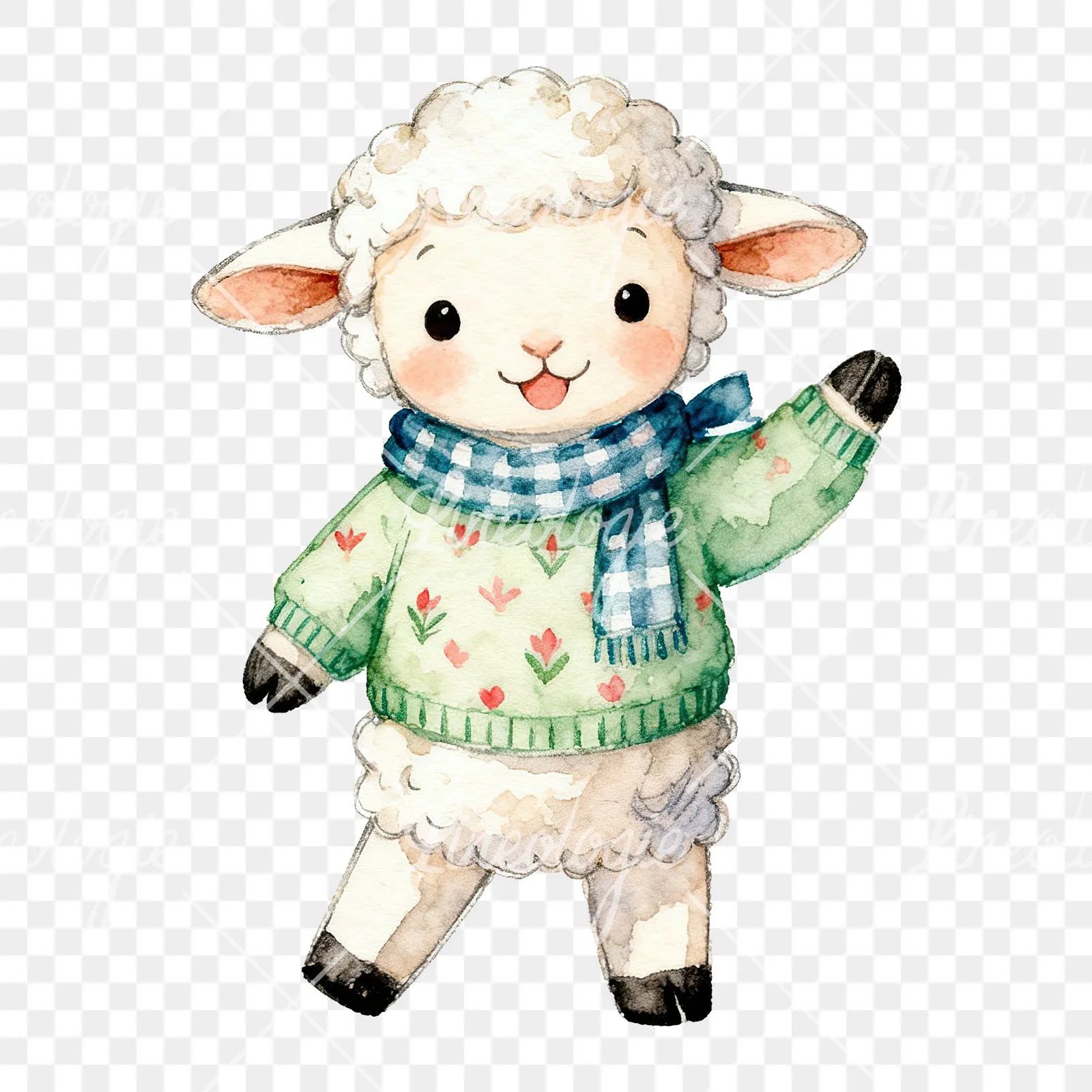 Watercolor Easter lambs in sweaters clipart 4 of 9 on a transparent background (PNG)