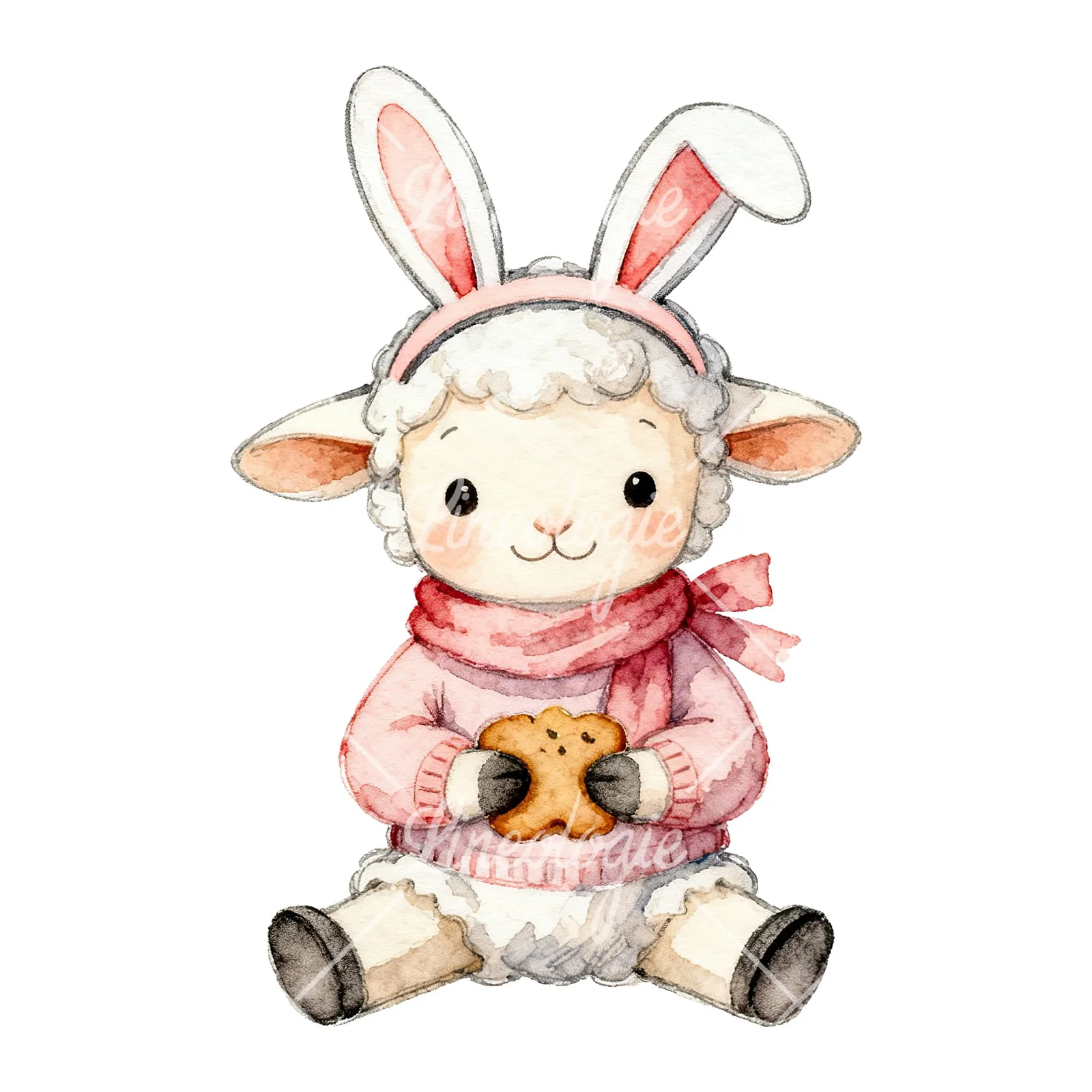 Watercolor Easter lambs in sweaters clipart 5 of 9 on a white background (JPG)
