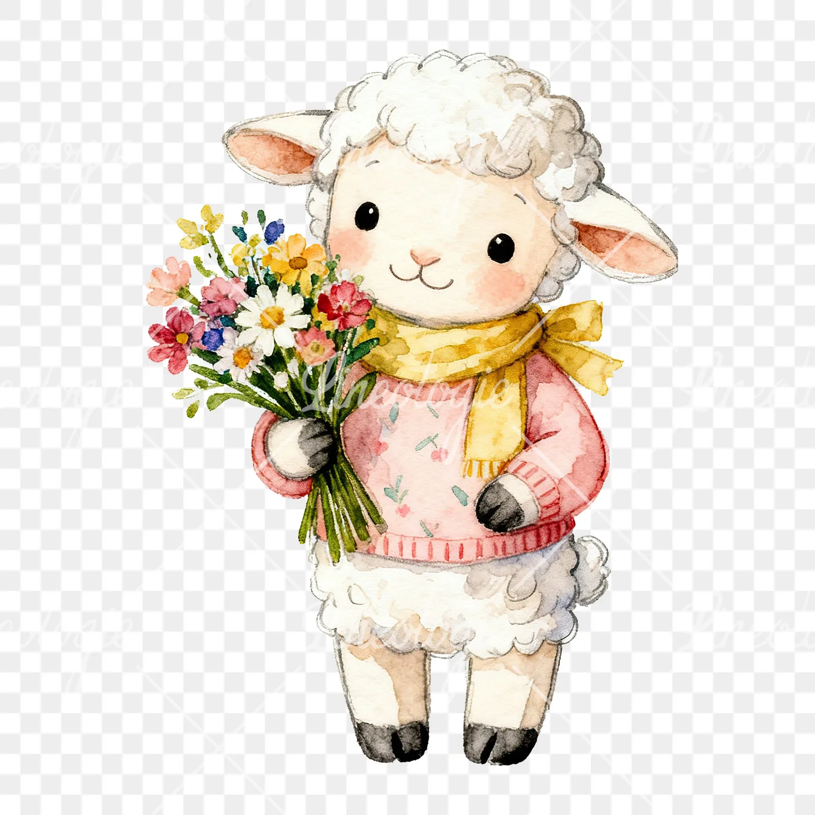 Watercolor Easter lambs in sweaters clipart 6 of 9 on a transparent background (PNG)