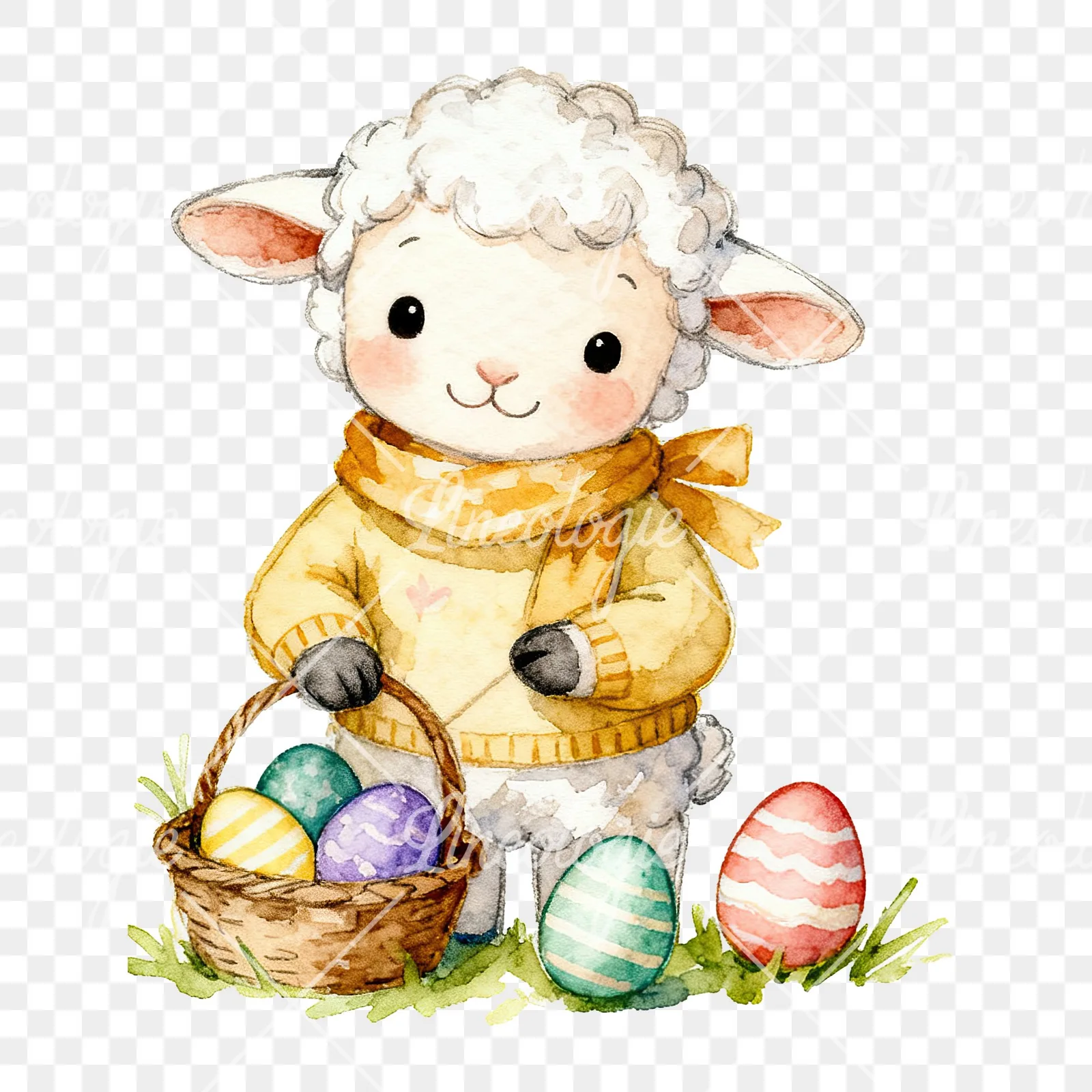 Watercolor Easter lambs in sweaters clipart 7 of 9 on a transparent background (PNG)