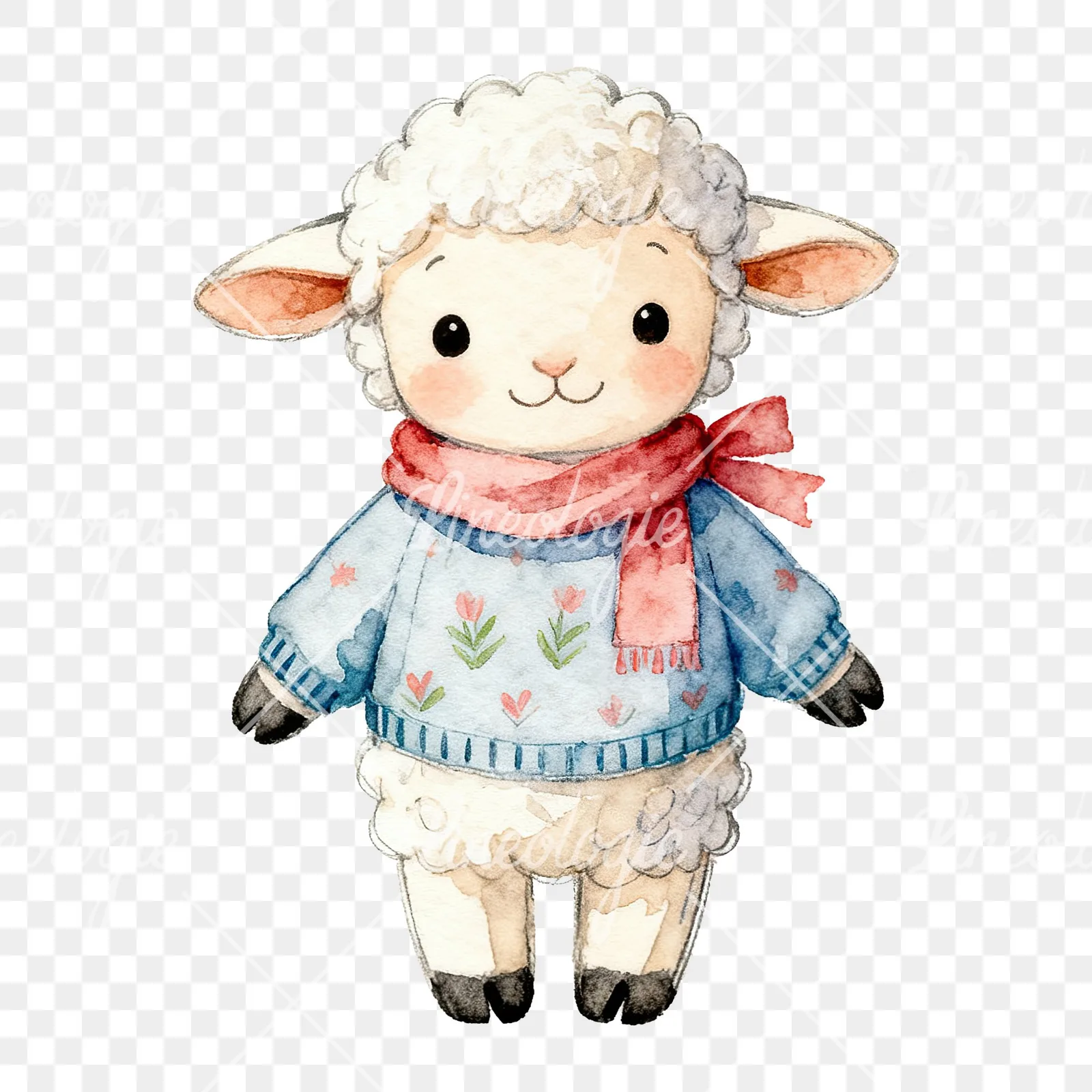 Watercolor Easter lambs in sweaters clipart 8 of 9 on a transparent background (PNG)