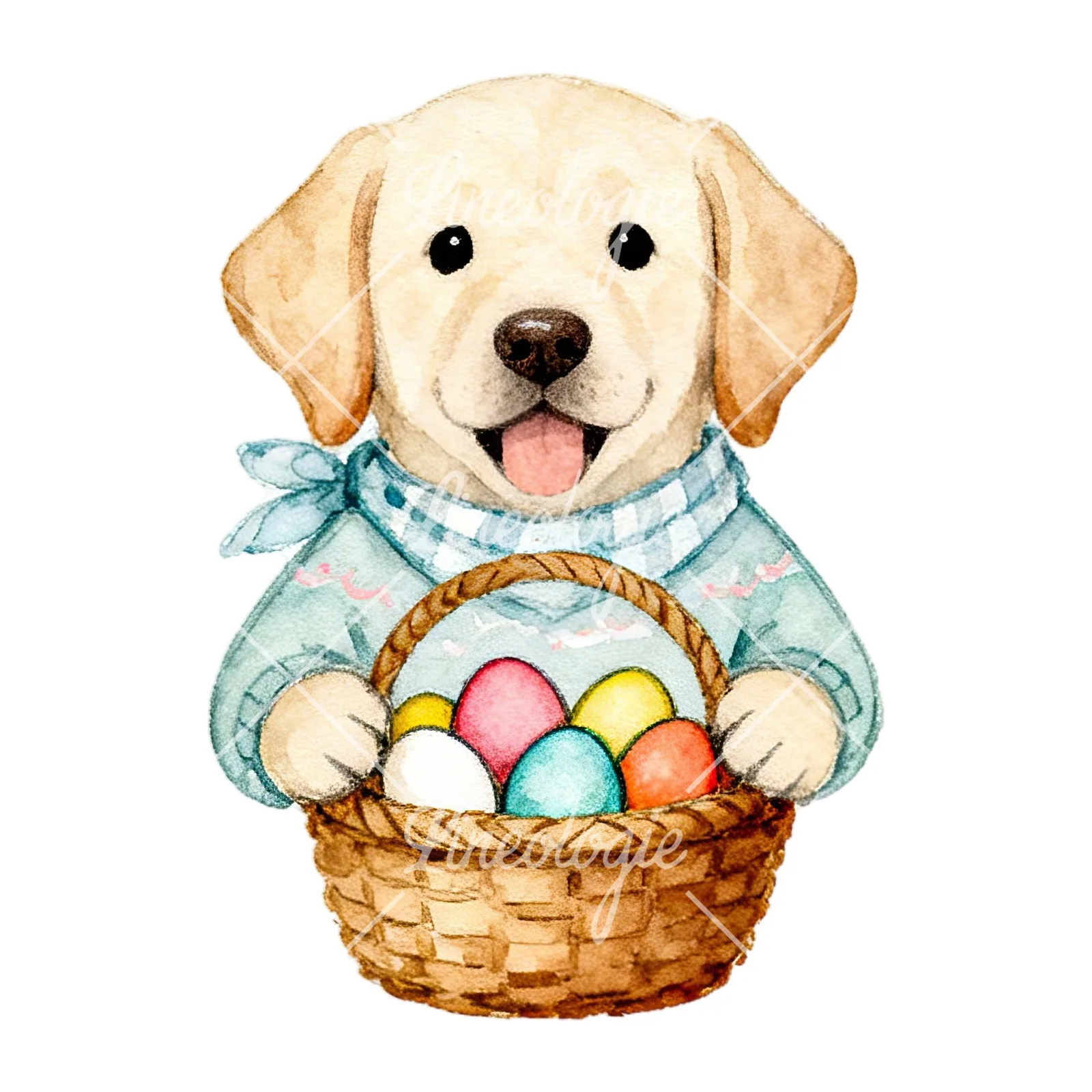 Watercolor Easter puppy with baking tray clipart 1 of 9 on a white background (JPG)