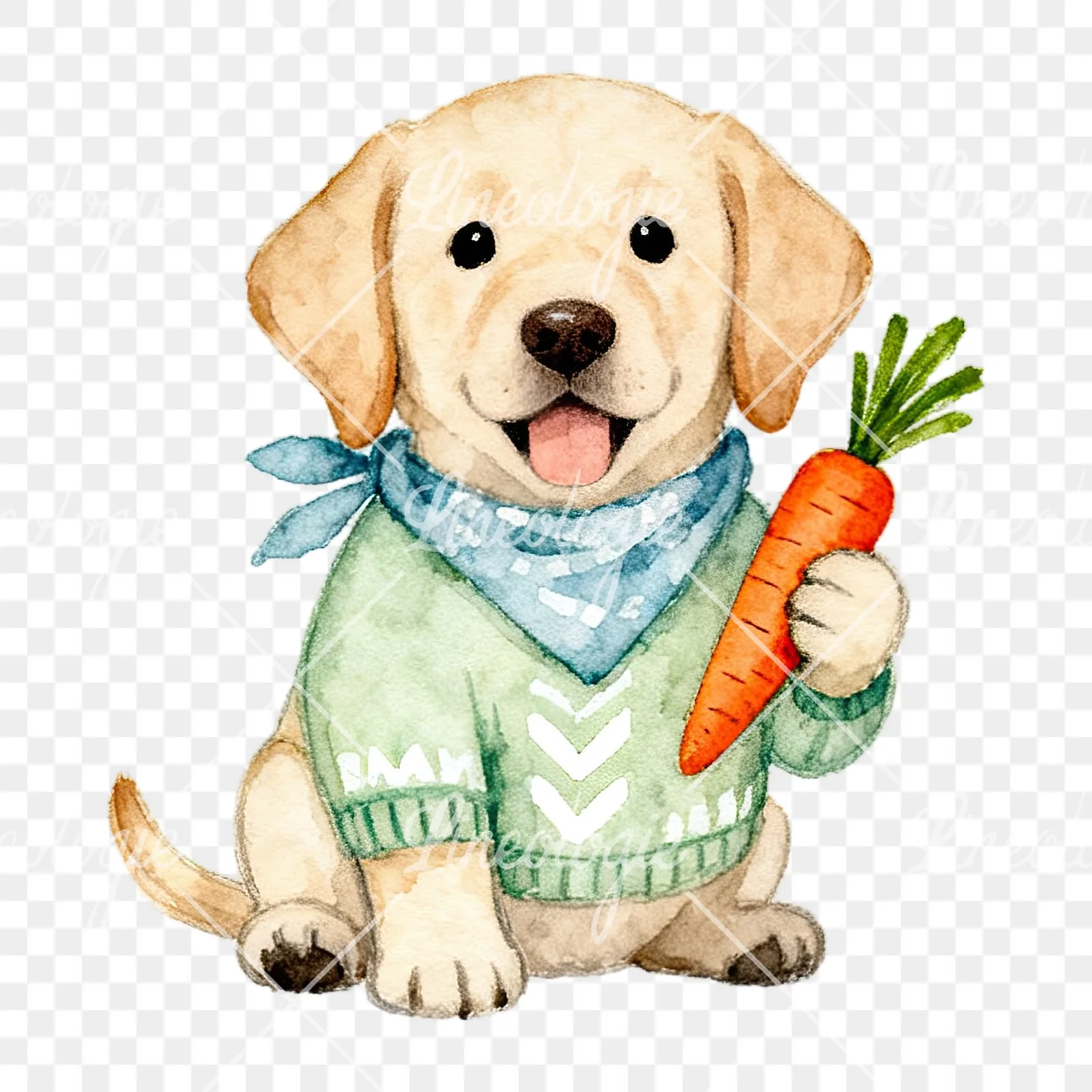 Watercolor Easter puppy with baking tray clipart 2 of 9 on a transparent background (PNG)