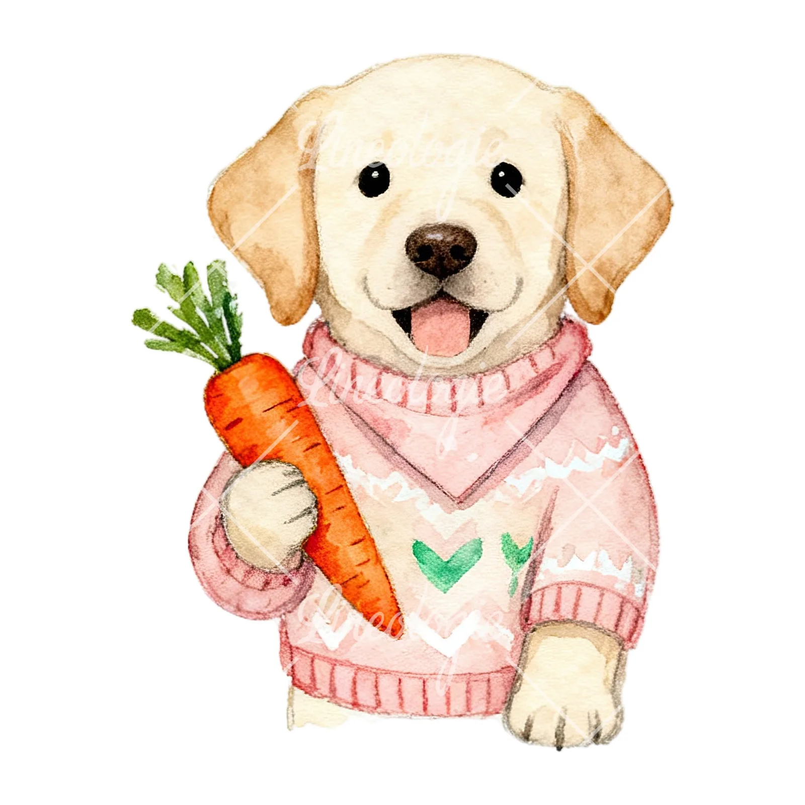 Watercolor Easter puppy with baking tray clipart 3 of 9 on a white background (JPG)