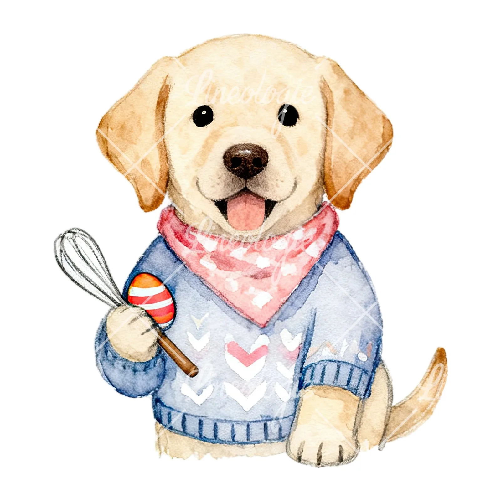Watercolor Easter puppy with baking tray clipart 4 of 9 on a white background (JPG)