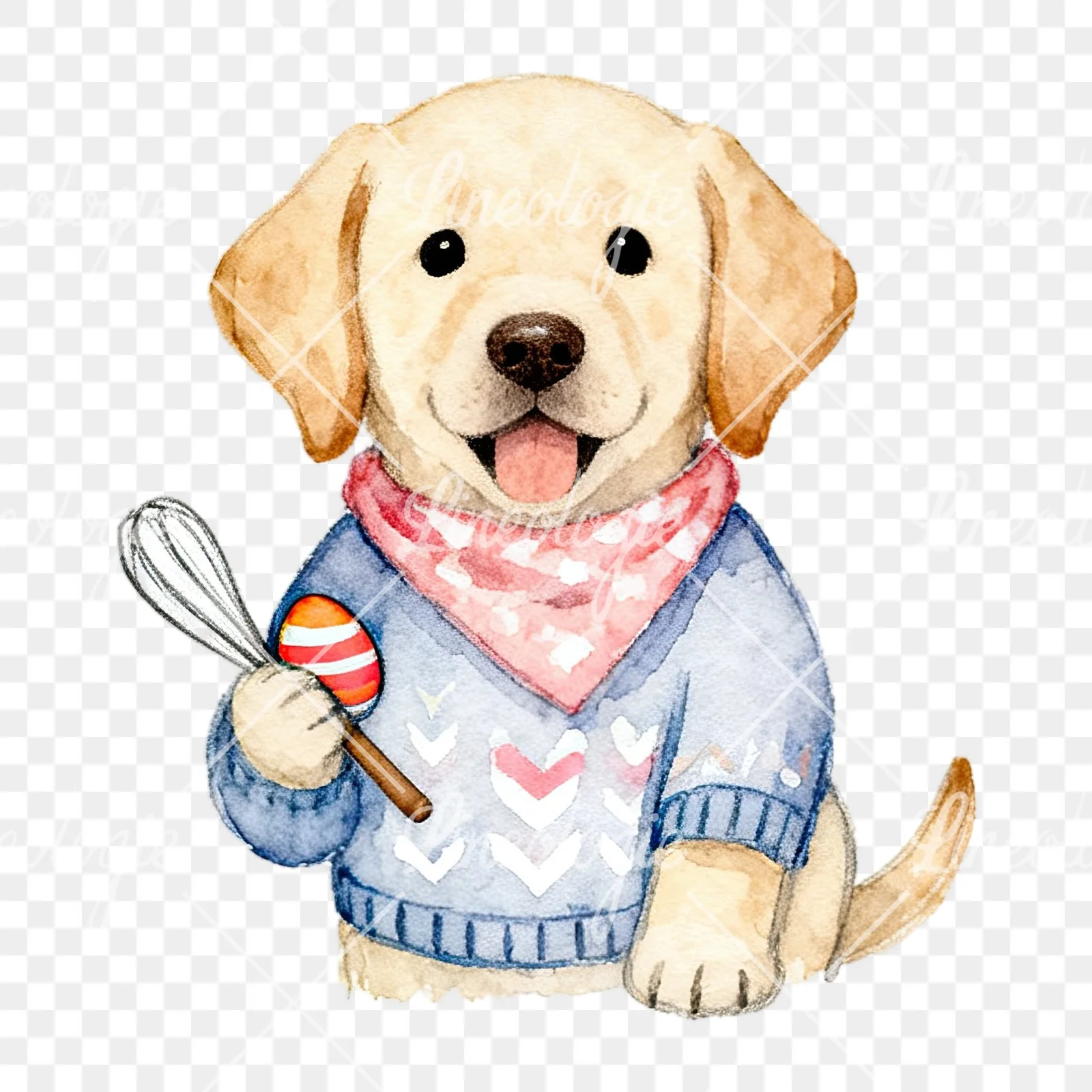 Watercolor Easter puppy with baking tray clipart 4 of 9 on a transparent background (PNG)