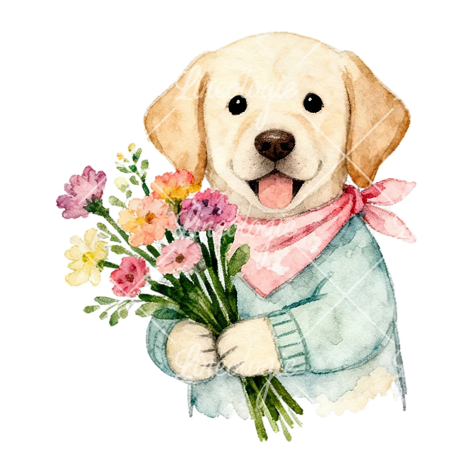 Watercolor Easter puppy with baking tray clipart 6 of 9 on a white background (JPG)