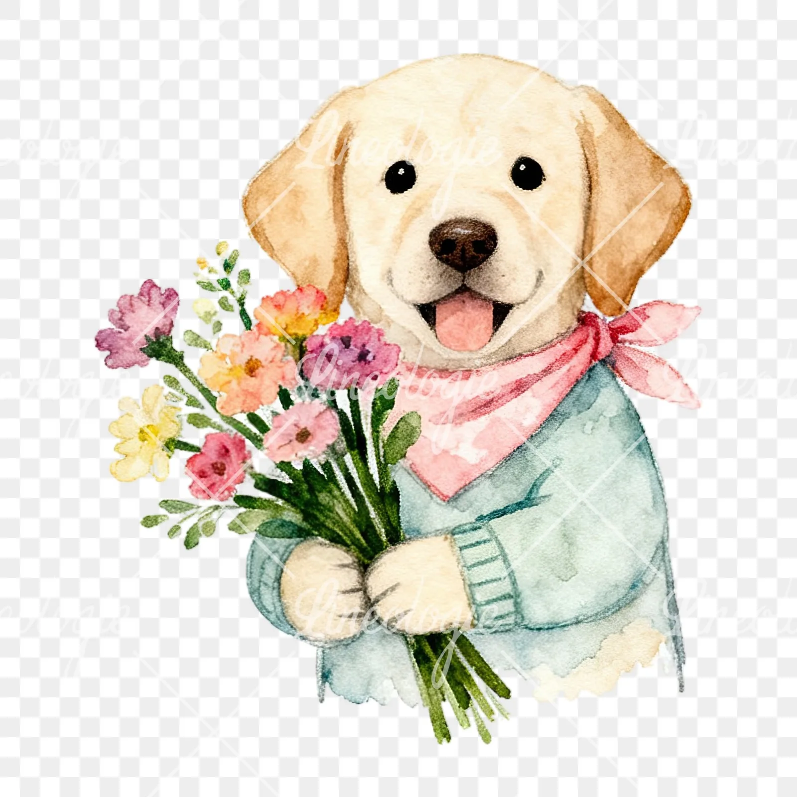 Watercolor Easter puppy with baking tray clipart 6 of 9 on a transparent background (PNG)