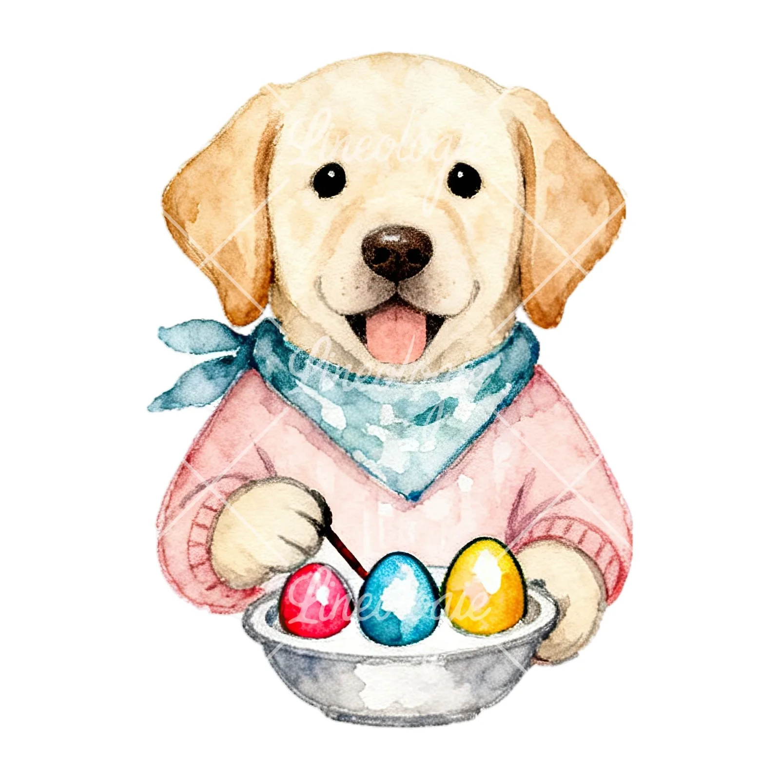 Watercolor Easter puppy with baking tray clipart 7 of 9 on a white background (JPG)