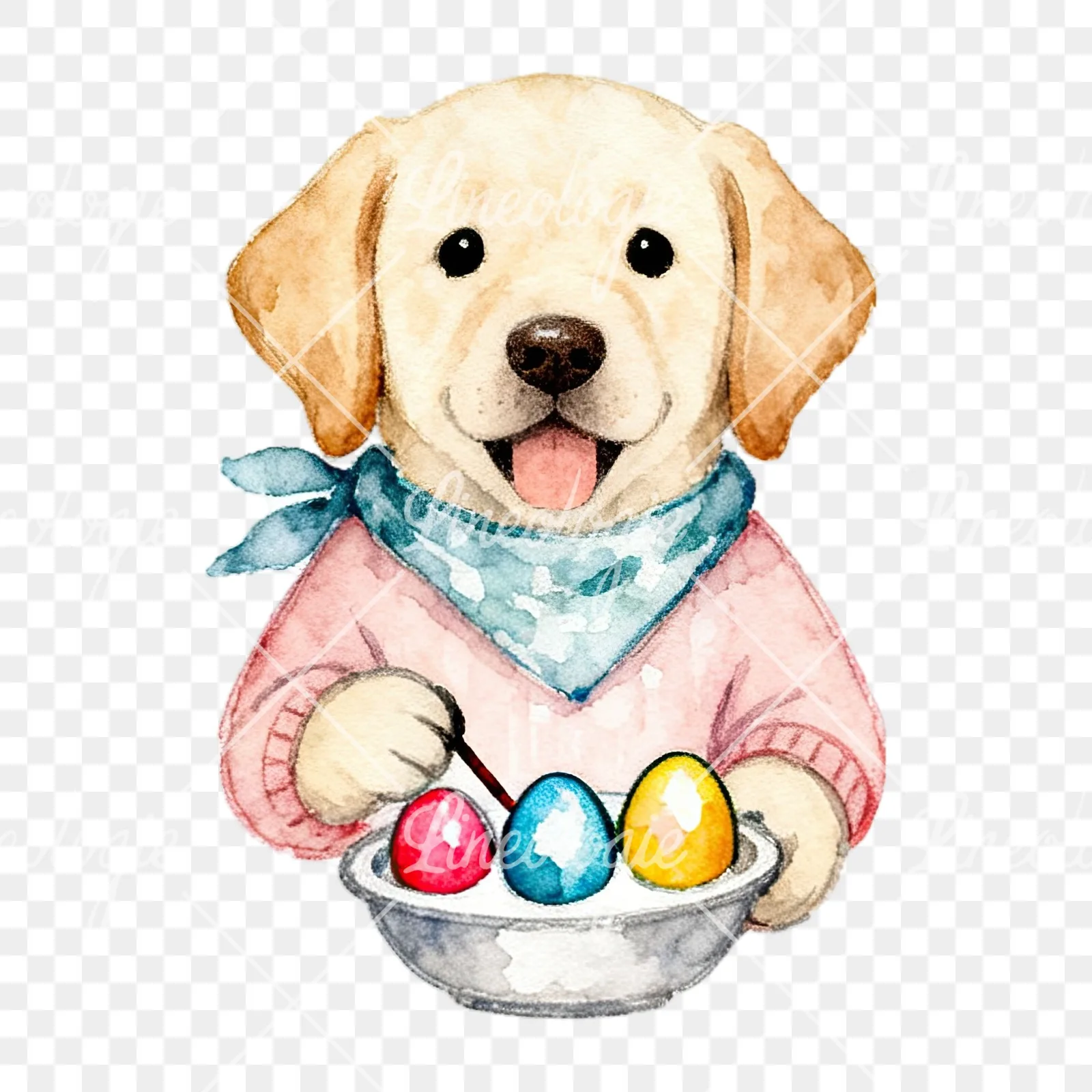 Watercolor Easter puppy with baking tray clipart 7 of 9 on a transparent background (PNG)