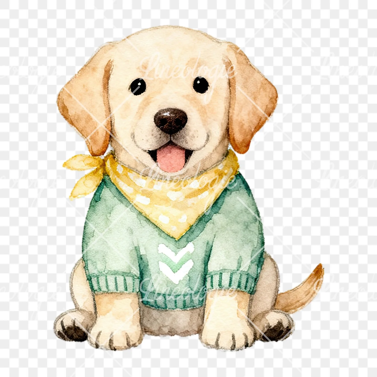 Watercolor Easter puppy with baking tray clipart 8 of 9 on a transparent background (PNG)