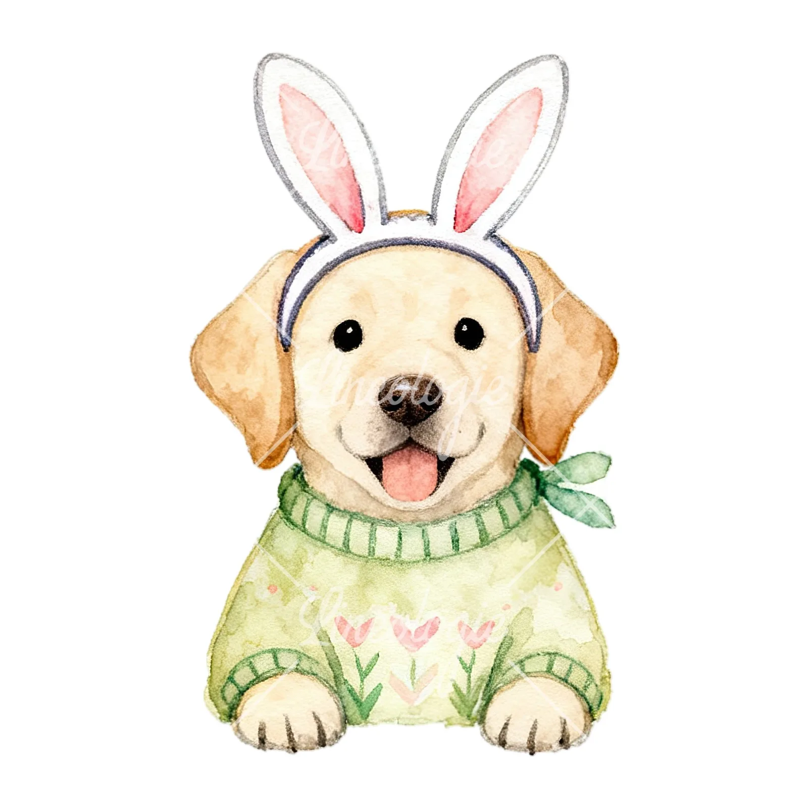 Watercolor Easter puppy with baking tray clipart 9 of 9 on a white background (JPG)