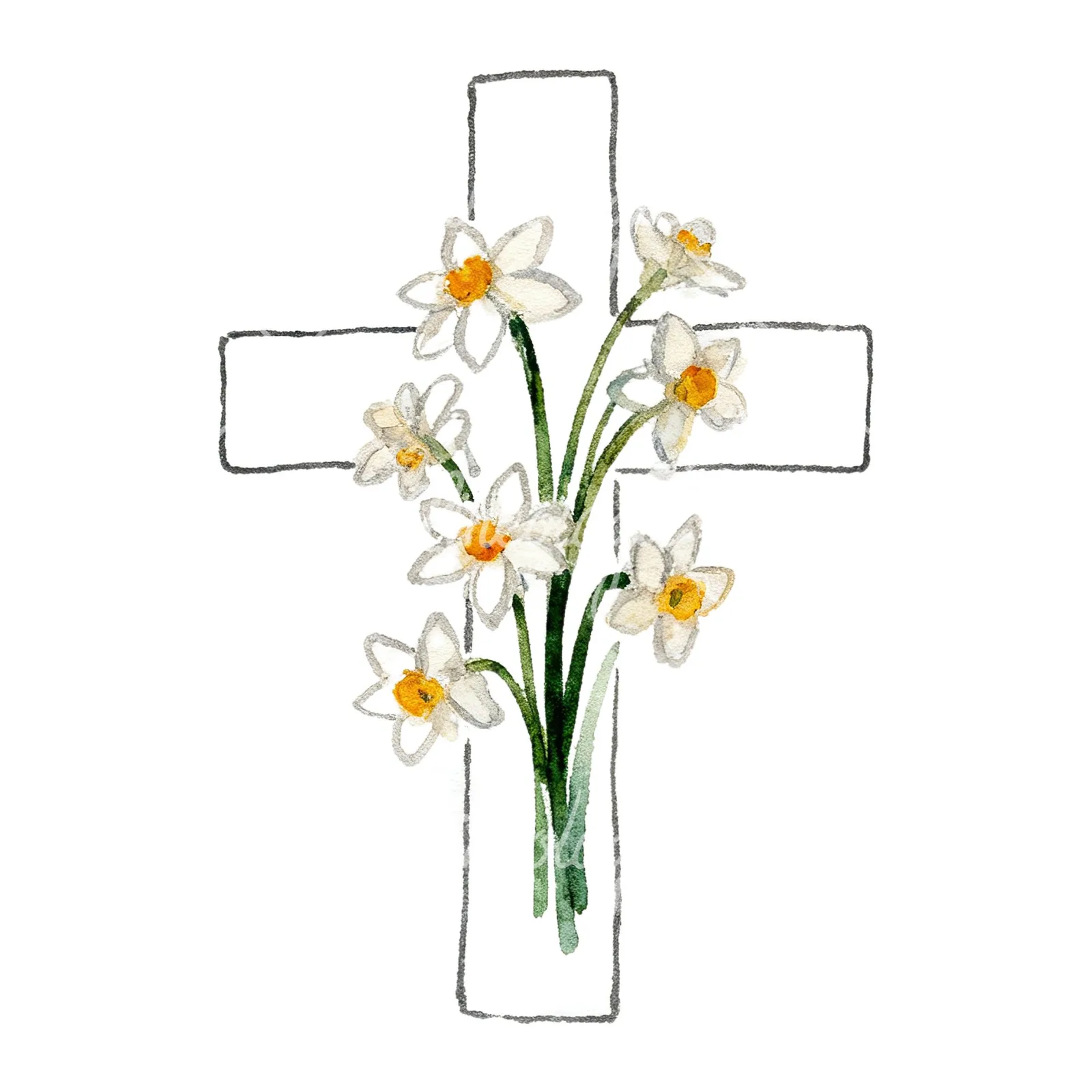 Watercolor floral cross clipart 2 of 9 on a white background (JPG)