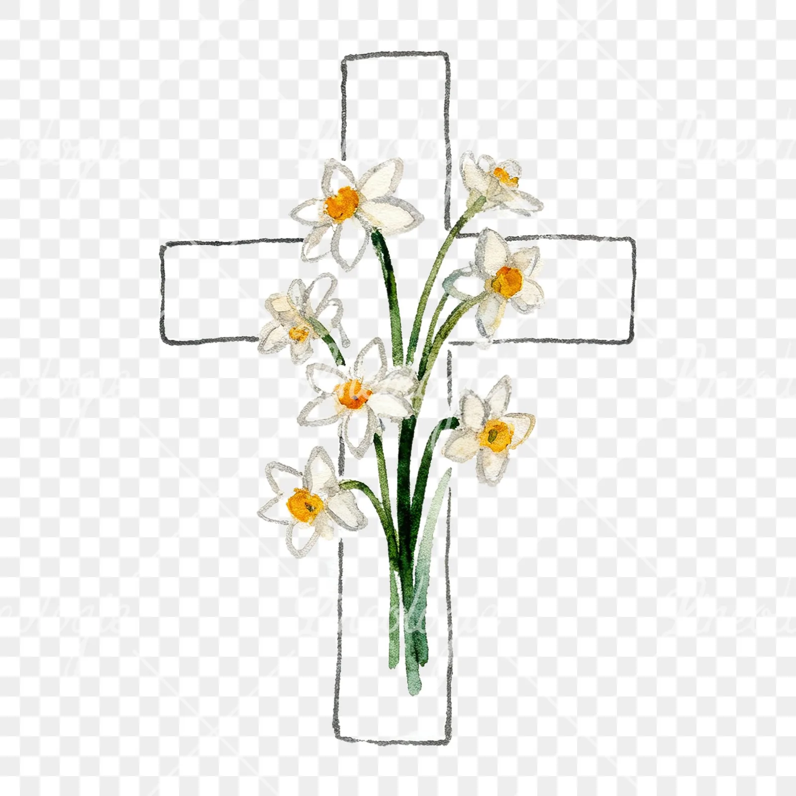 Watercolor floral cross clipart 2 of 9 on a transparent background (PNG)