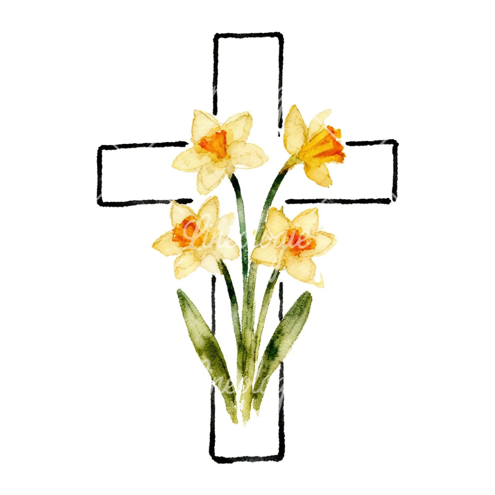Watercolor floral cross clipart 3 of 9 on a white background (JPG)