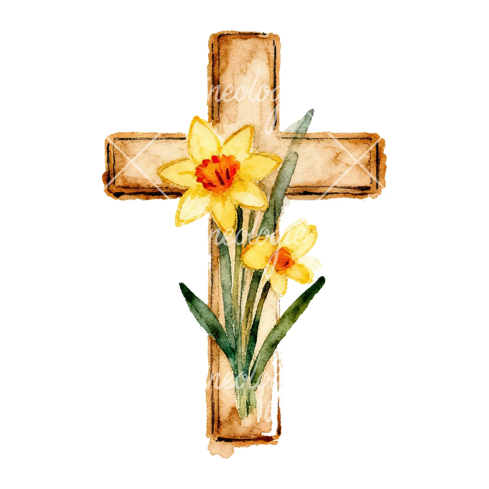 Watercolor floral cross clipart 8 of 9 on a white background (JPG)
