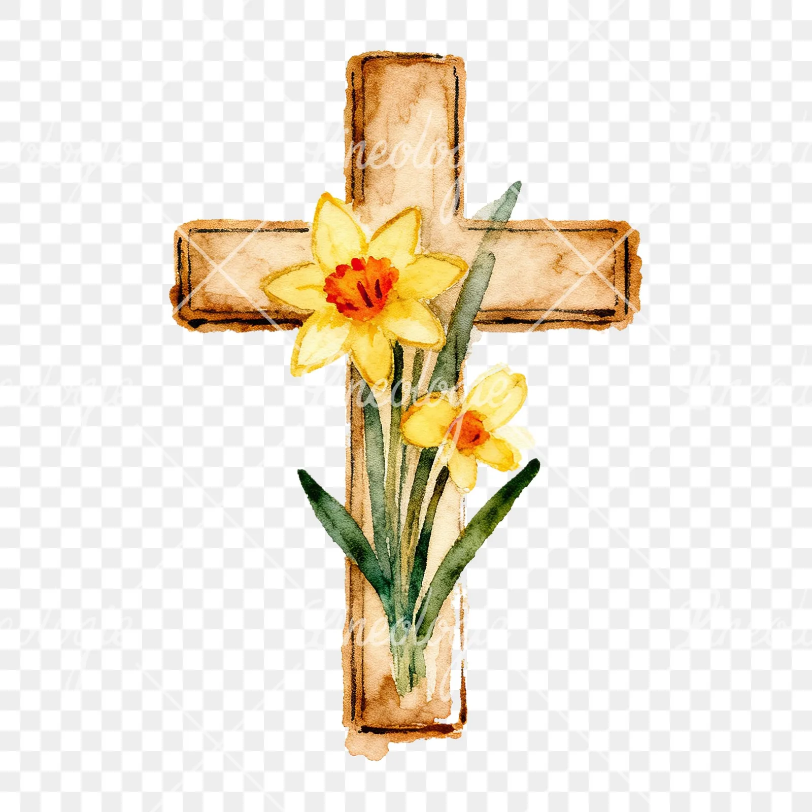 Watercolor floral cross clipart 8 of 9 on a transparent background (PNG)