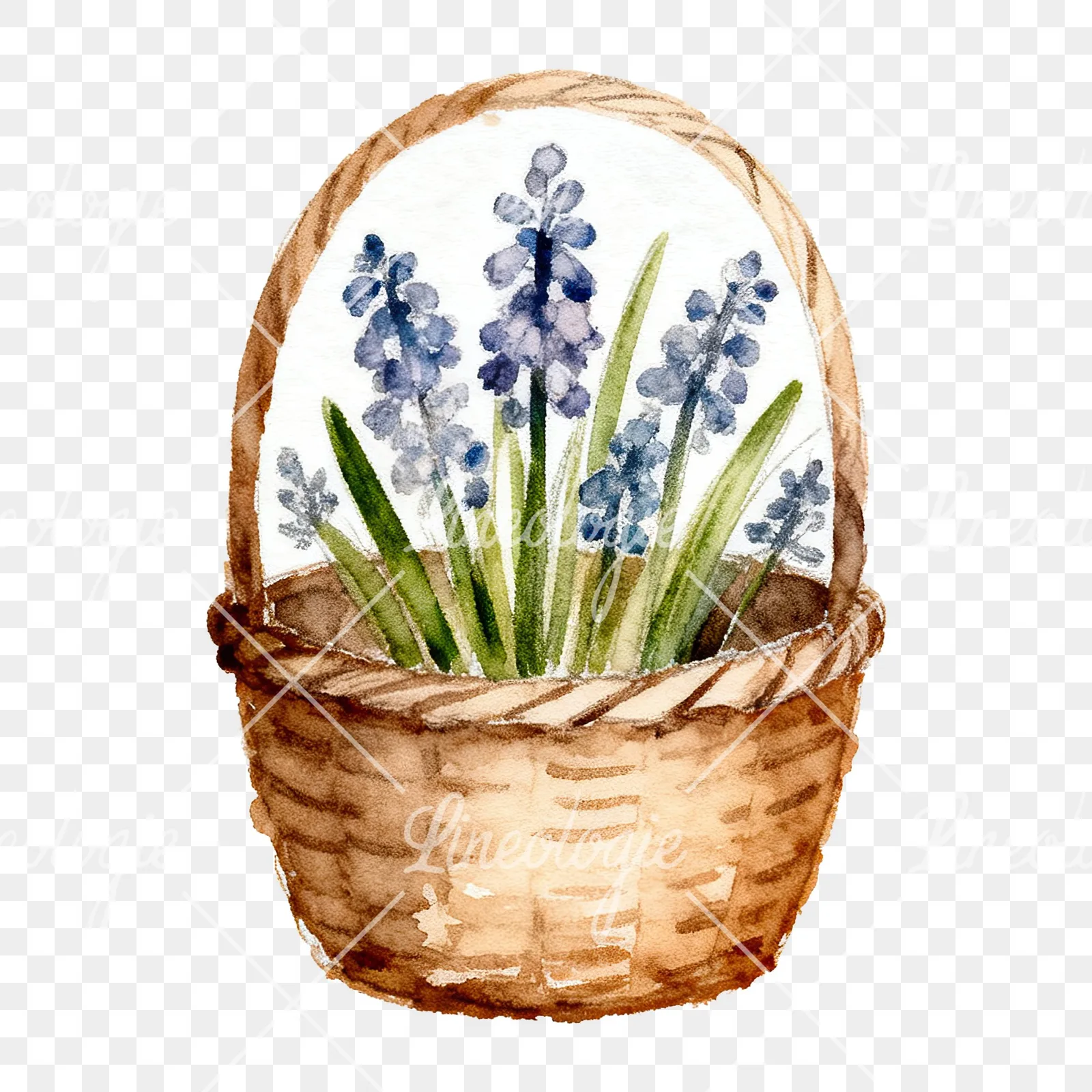 Watercolor floral Easter basket clipart 9 of 9 on a transparent background (PNG)