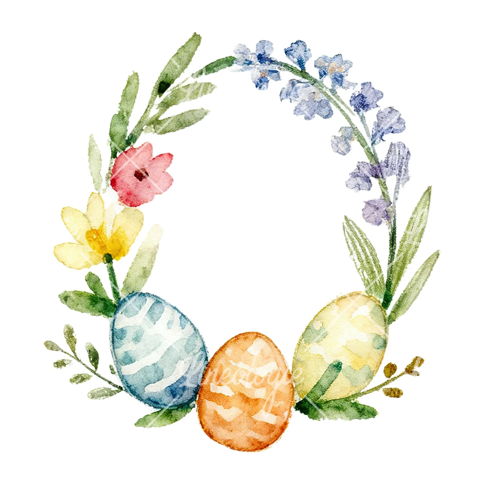 Watercolor floral wreath clipart 1 of 9 on a white background (JPG)