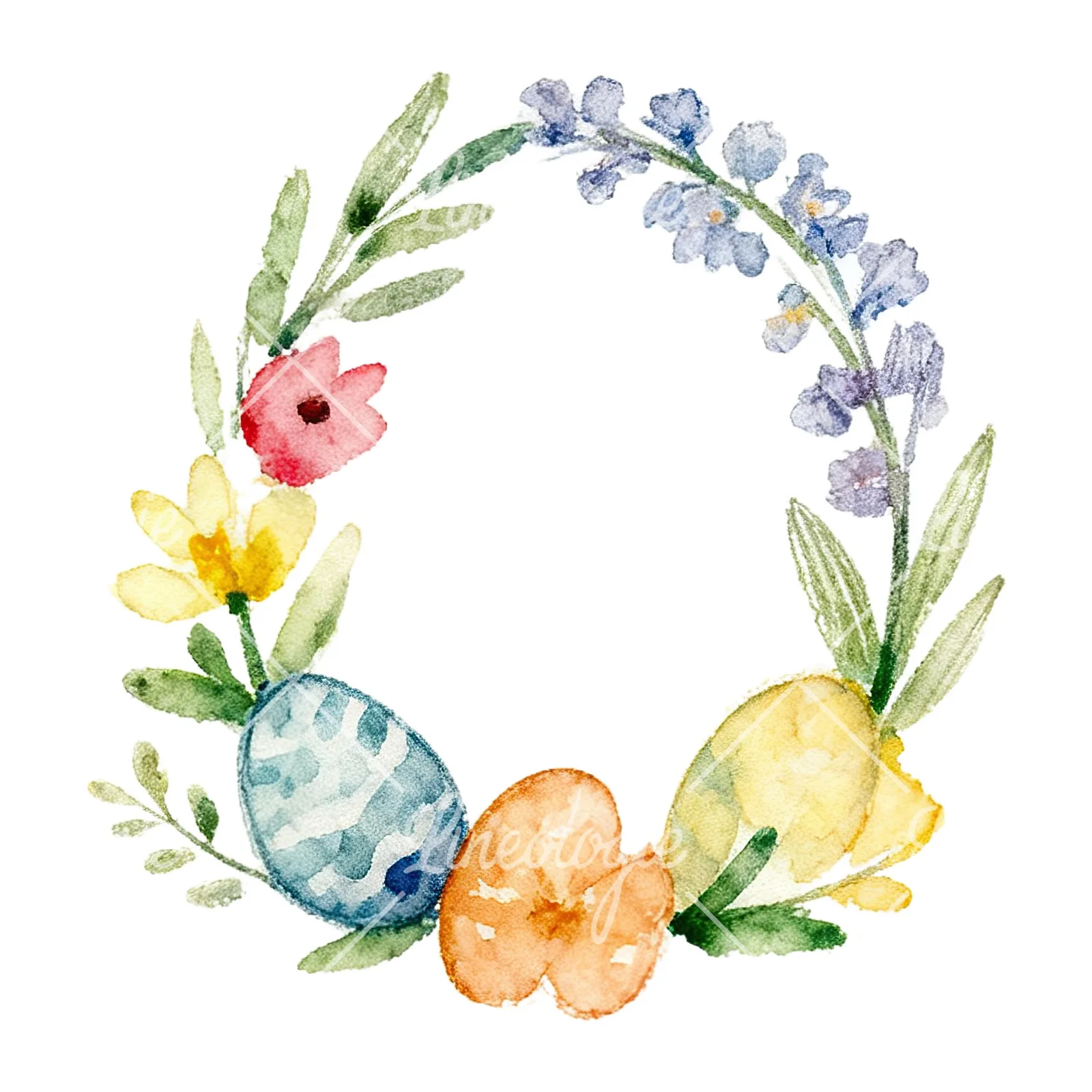 Watercolor floral wreath clipart 4 of 9 on a white background (JPG)