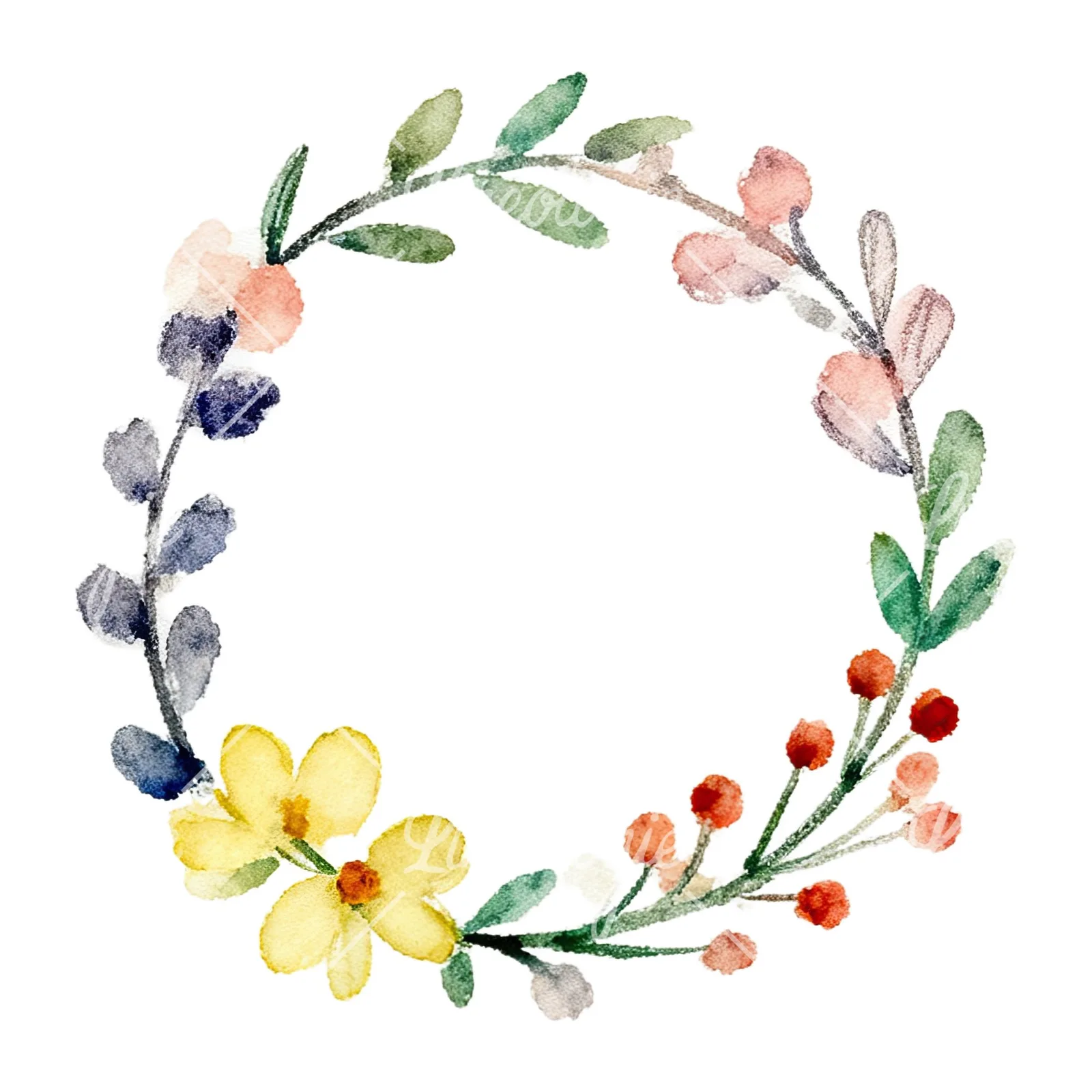 Watercolor floral wreath clipart 6 of 9 on a white background (JPG)