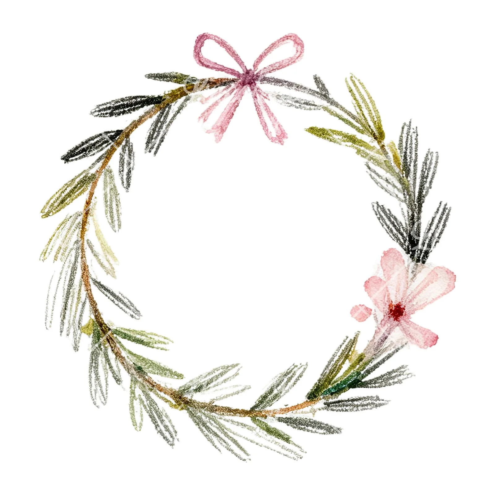 Watercolor floral wreath clipart 7 of 9 on a white background (JPG)