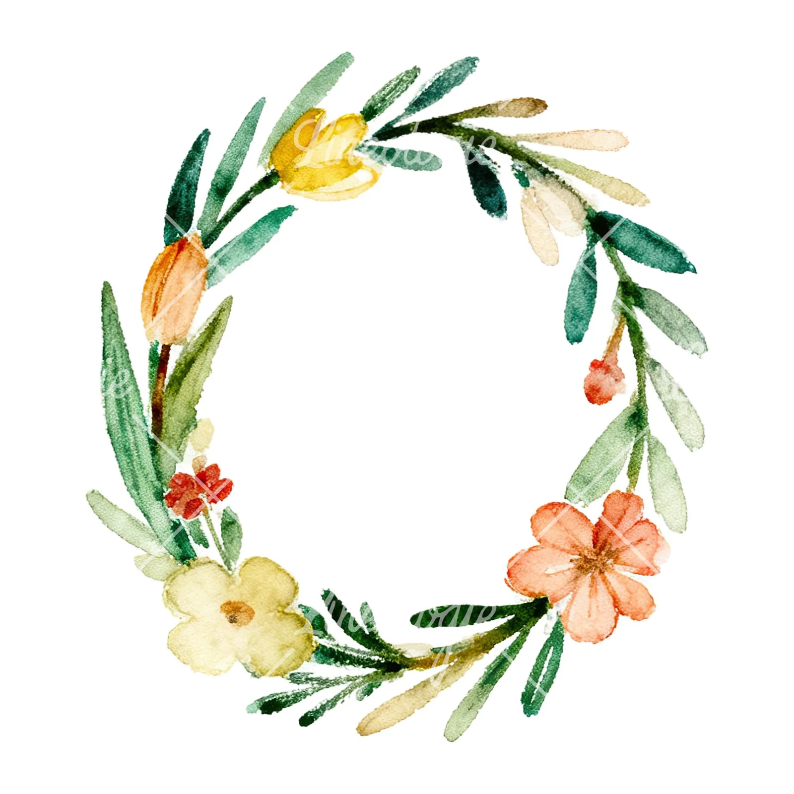 Watercolor floral wreath clipart 8 of 9 on a white background (JPG)
