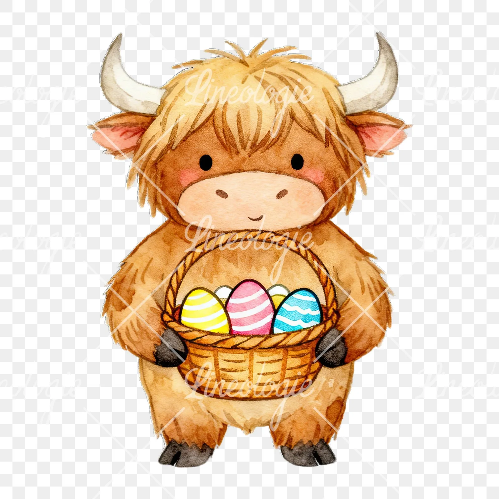 Watercolor highland cow clipart 1 of 9 on a transparent background (PNG)